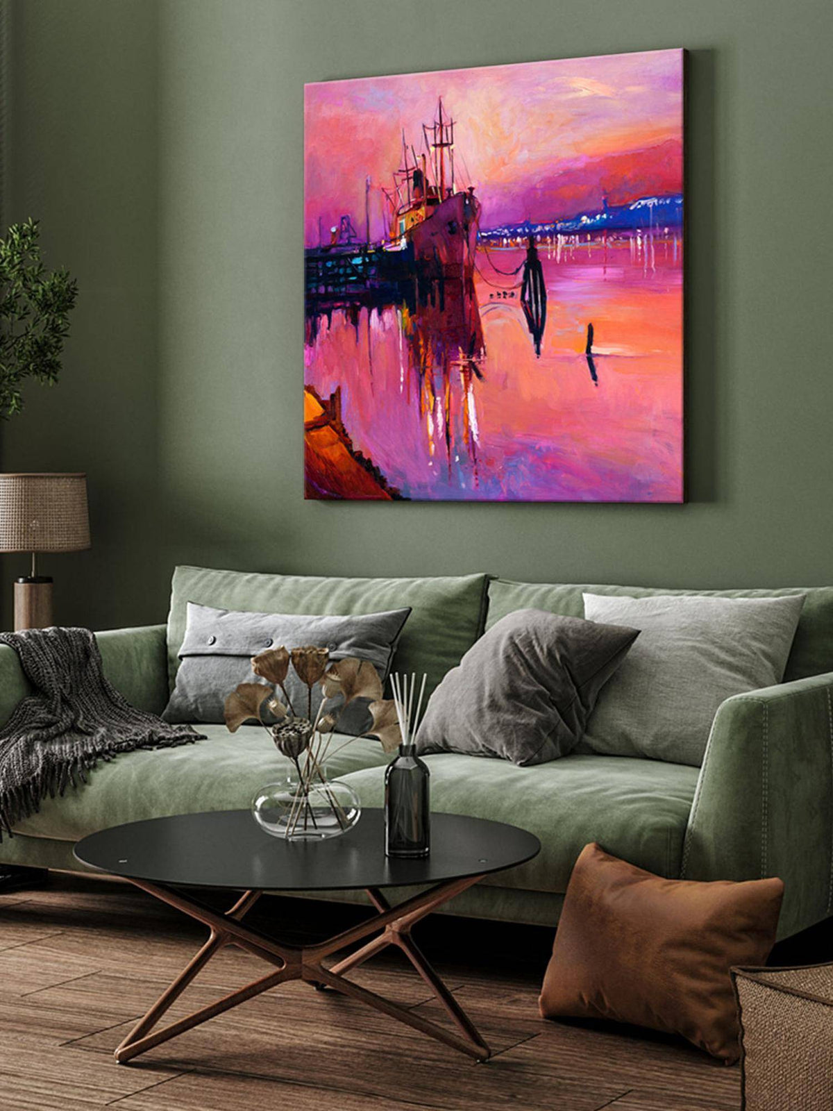 999Store Ship At Pink Sunset Canvas-Wrapped Painting