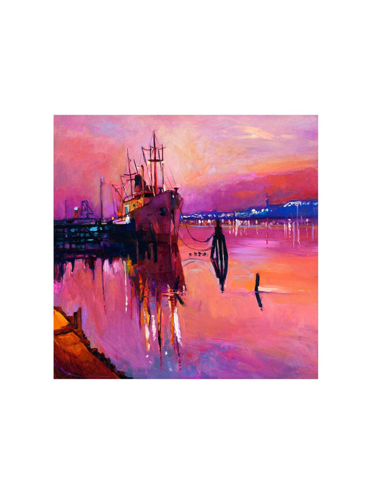 999Store Ship At Pink Sunset Canvas-Wrapped Painting