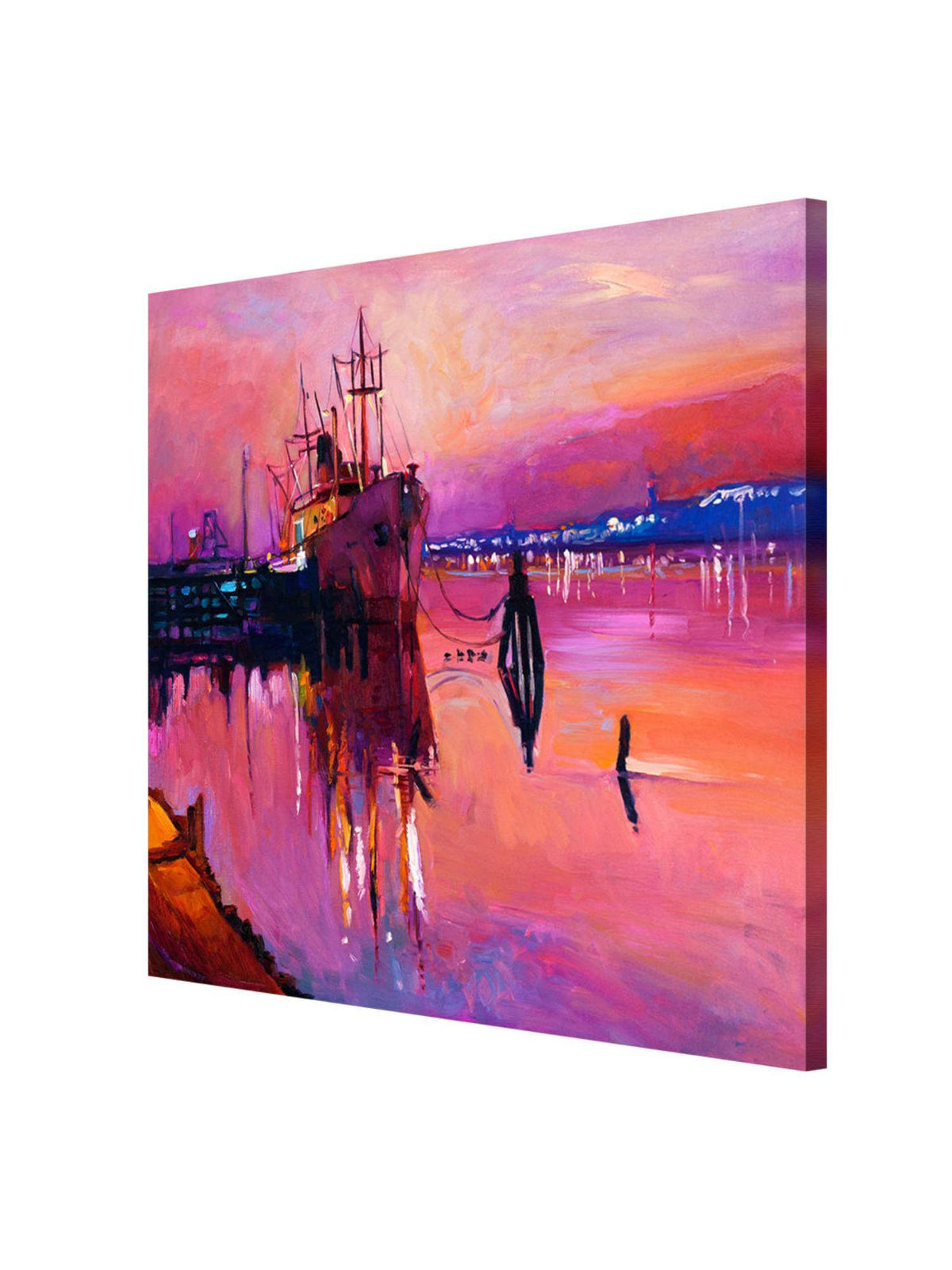 999Store Ship At Pink Sunset Canvas-Wrapped Painting