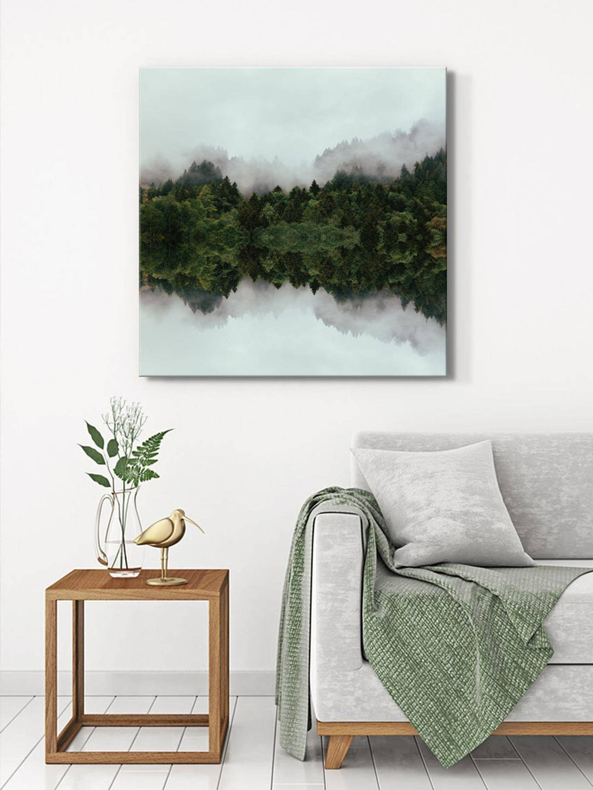 999Store Misty Forest Reflection Canvas-Wrapped Painting