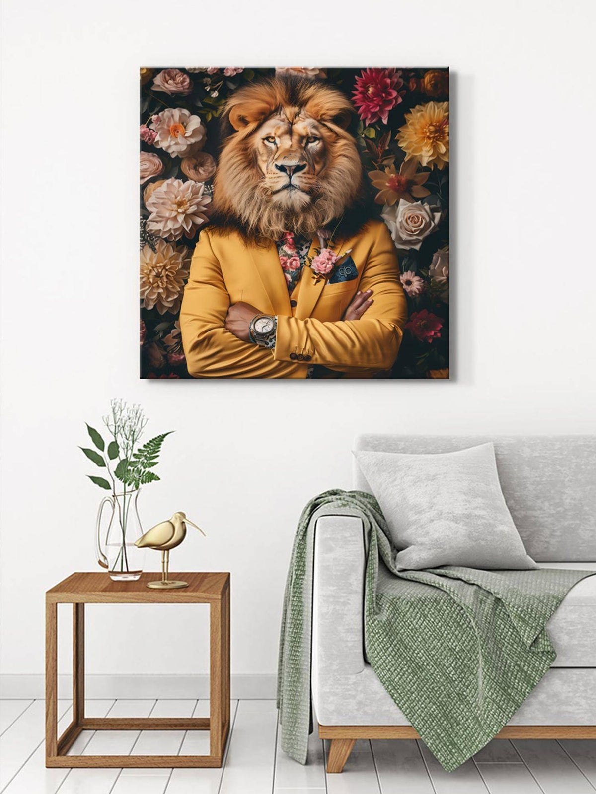999Store Majestic Lion In Floral Suit Canvas-Wrapped Painting