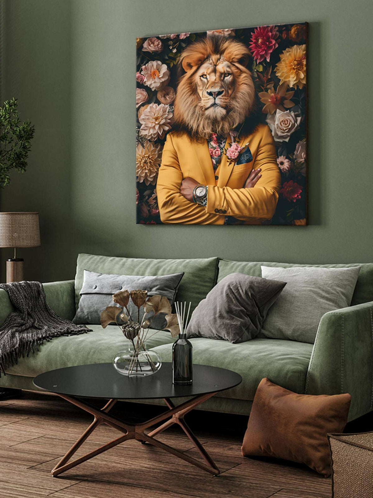 999Store Majestic Lion In Floral Suit Canvas-Wrapped Painting