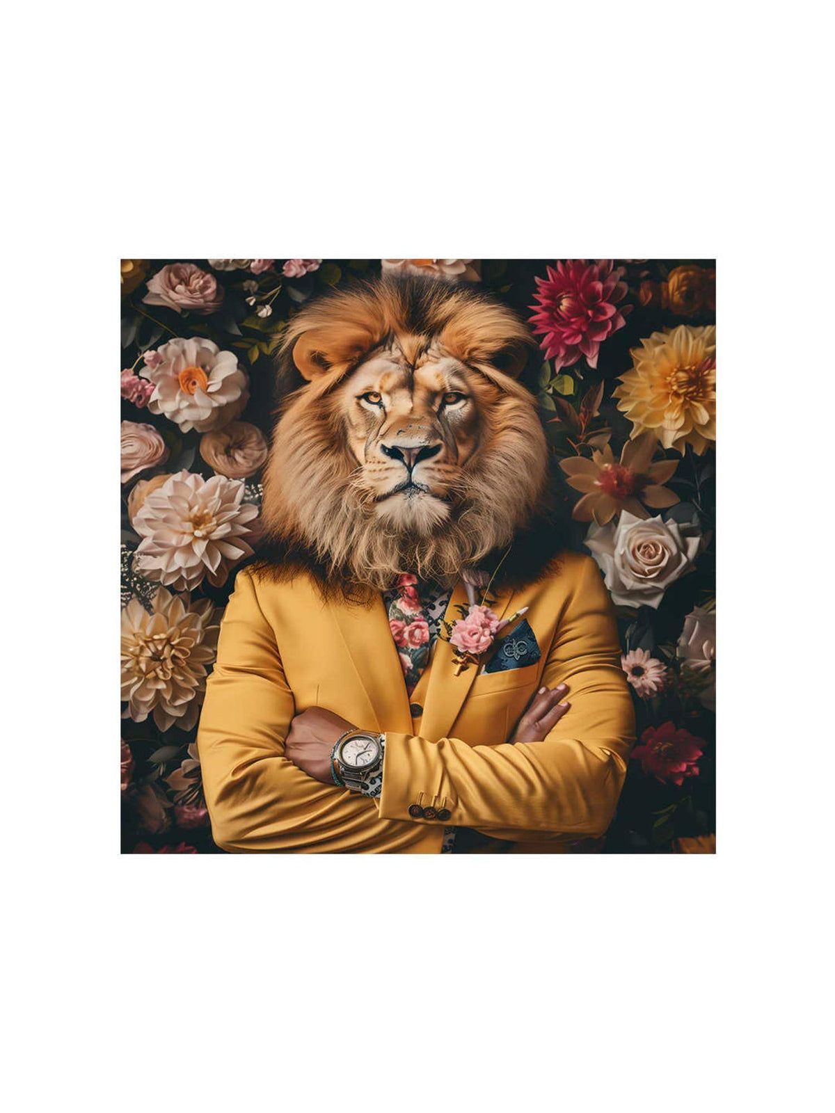 999Store Majestic Lion In Floral Suit Canvas-Wrapped Painting