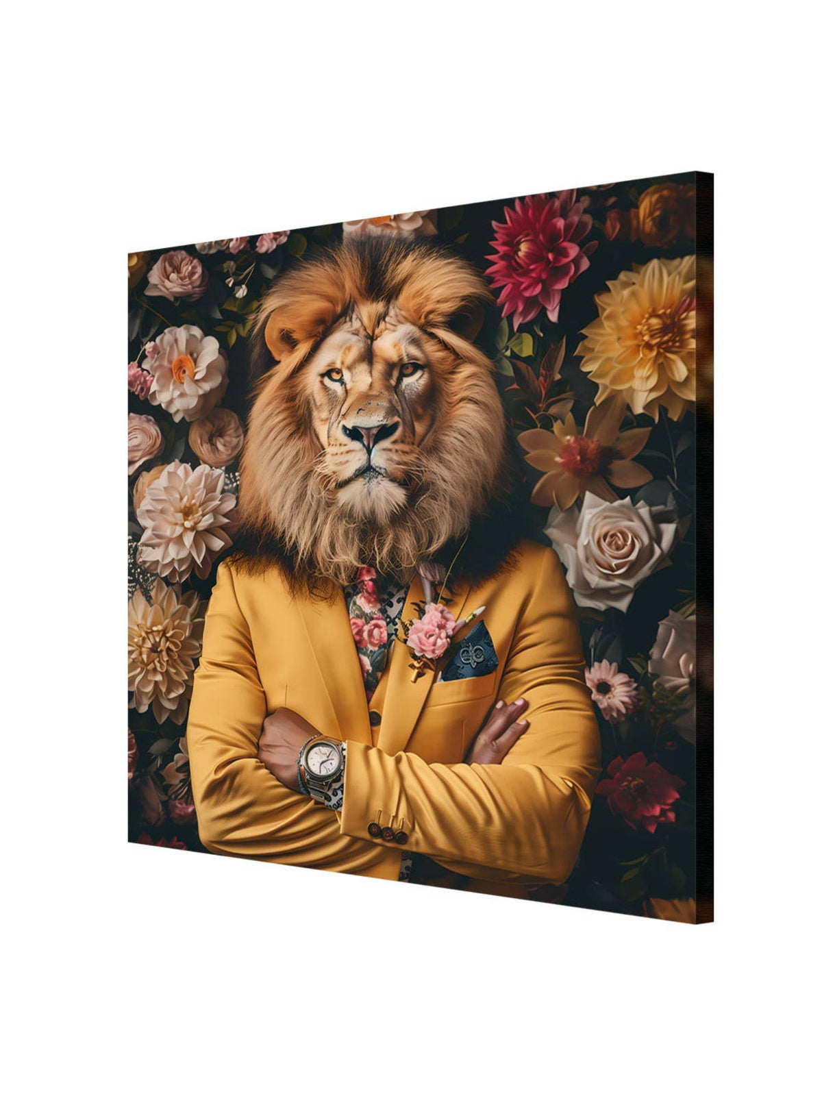 999Store Majestic Lion In Floral Suit Canvas-Wrapped Painting
