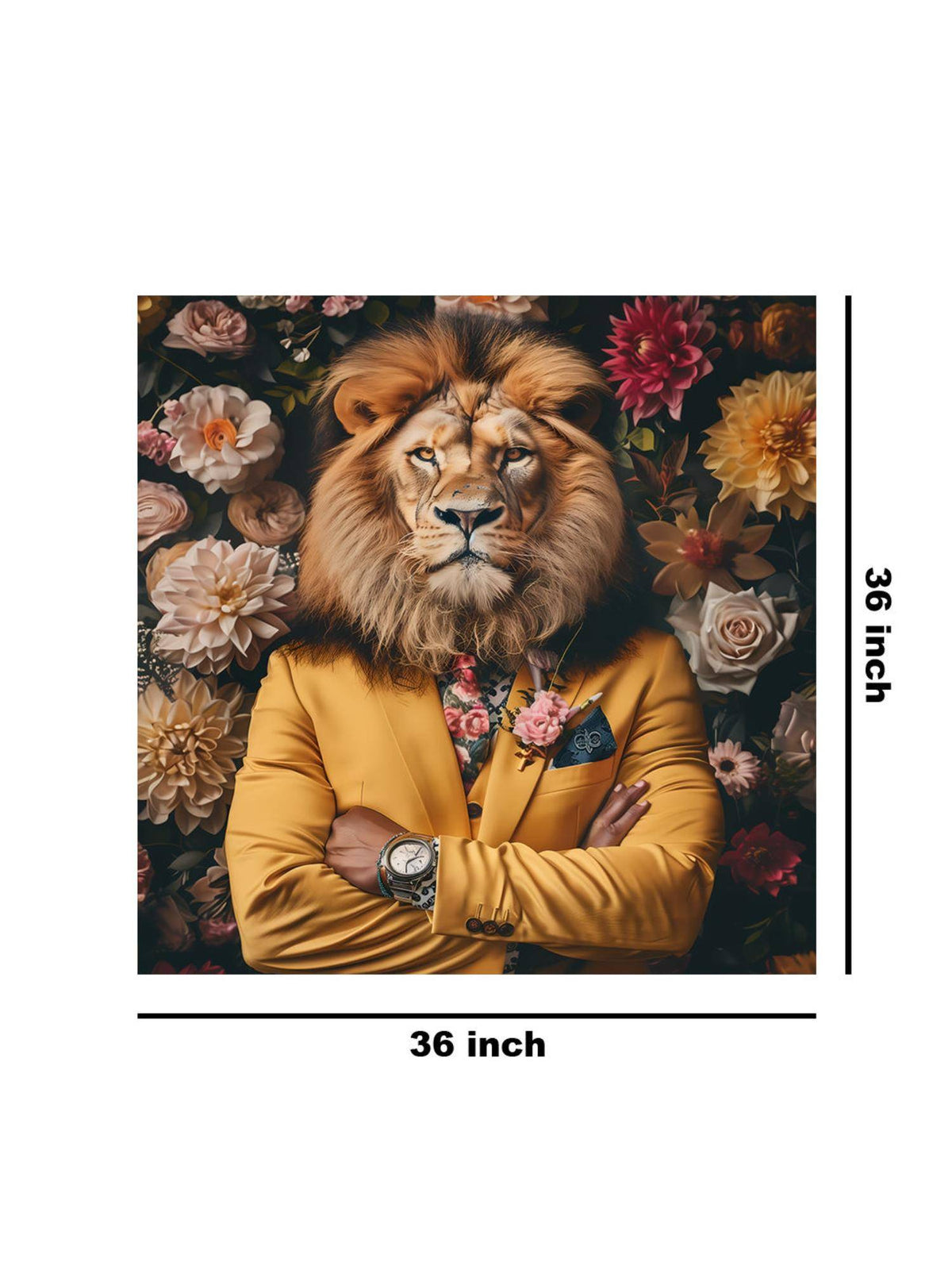 999Store Majestic Lion In Floral Suit Canvas-Wrapped Painting