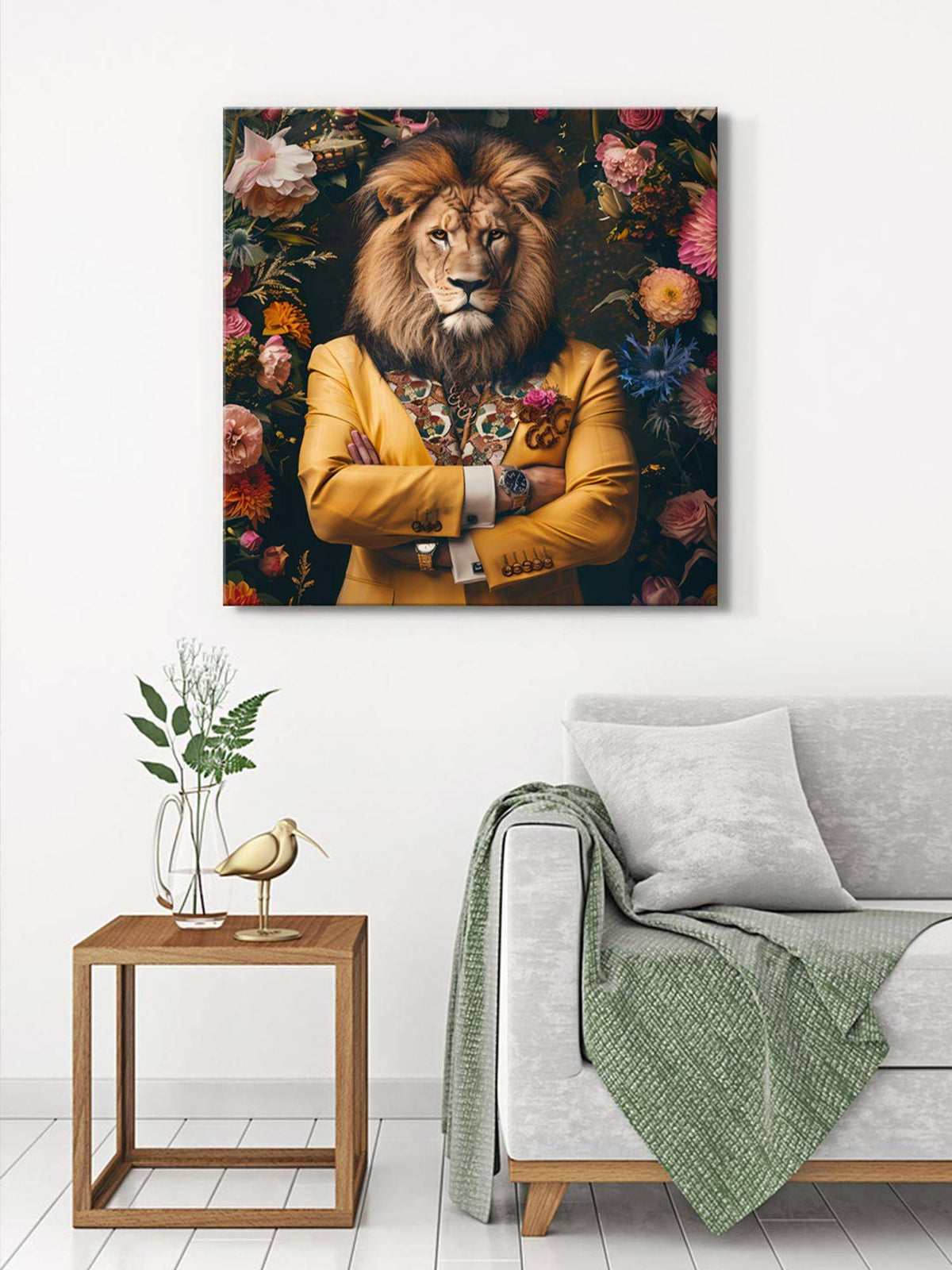 999Store Golden Lion Portrait Canvas-Wrapped Painting