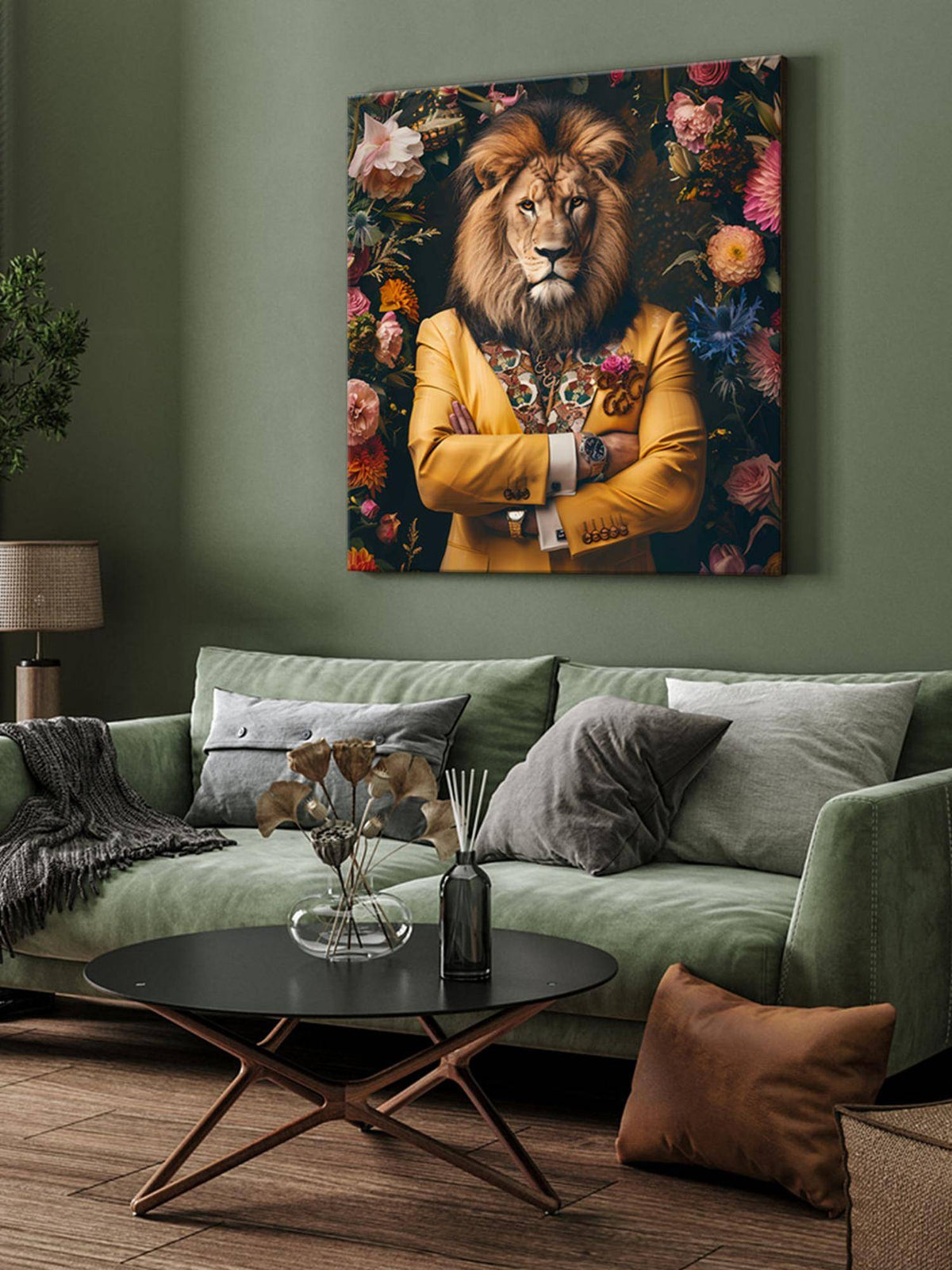 999Store Golden Lion Portrait Canvas-Wrapped Painting
