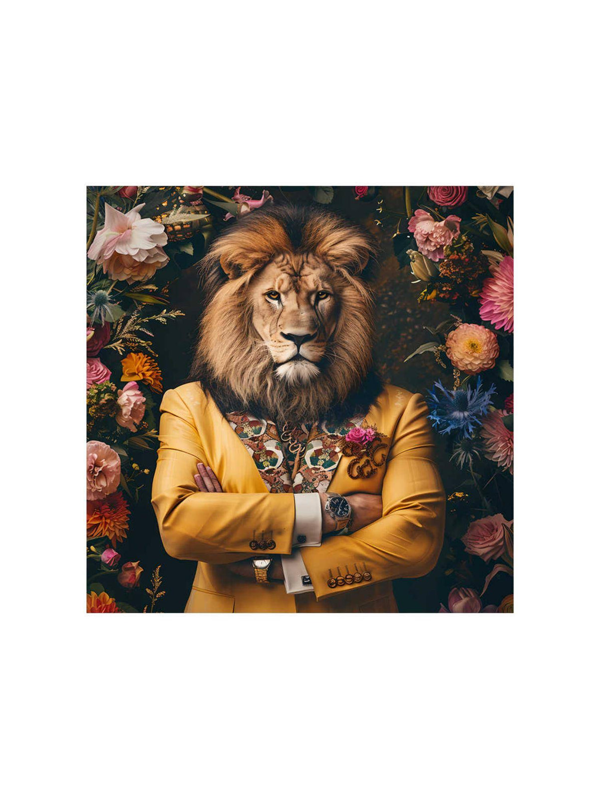 999Store Golden Lion Portrait Canvas-Wrapped Painting