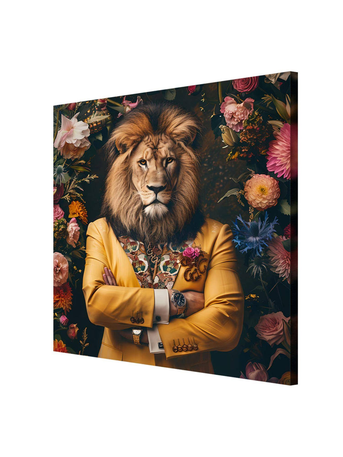 999Store Golden Lion Portrait Canvas-Wrapped Painting