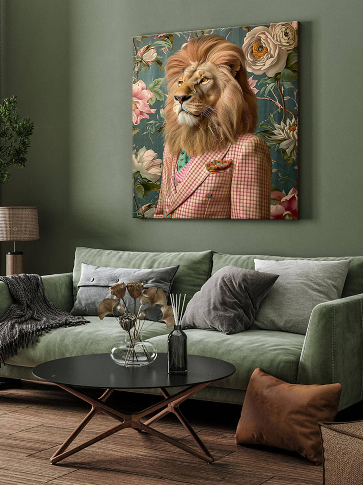 999Store Lion In Checkered Suit Canvas-Wrapped Painting