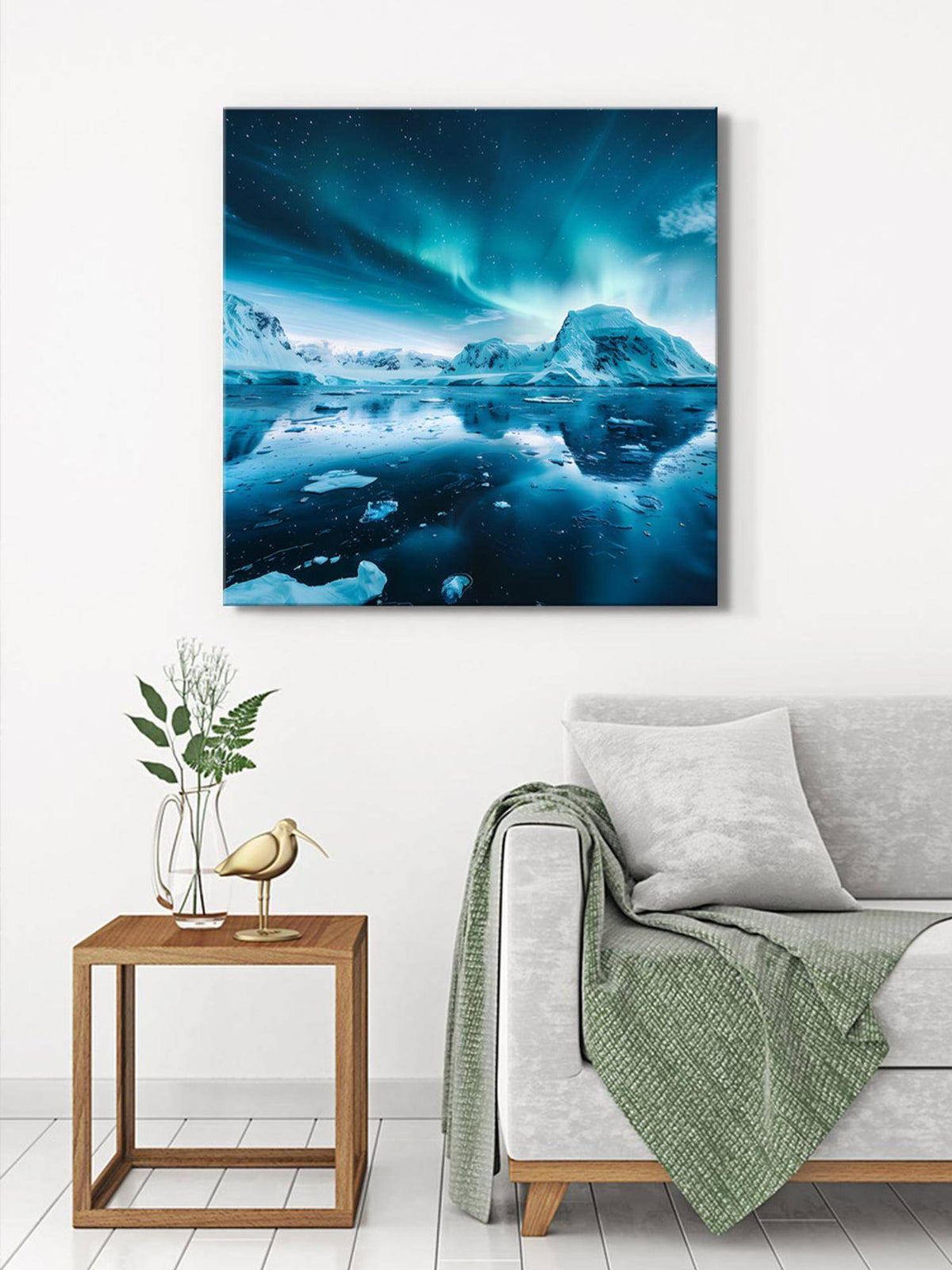 999Store Northern Lights Reflected In Water Canvas-Wrapped Painting