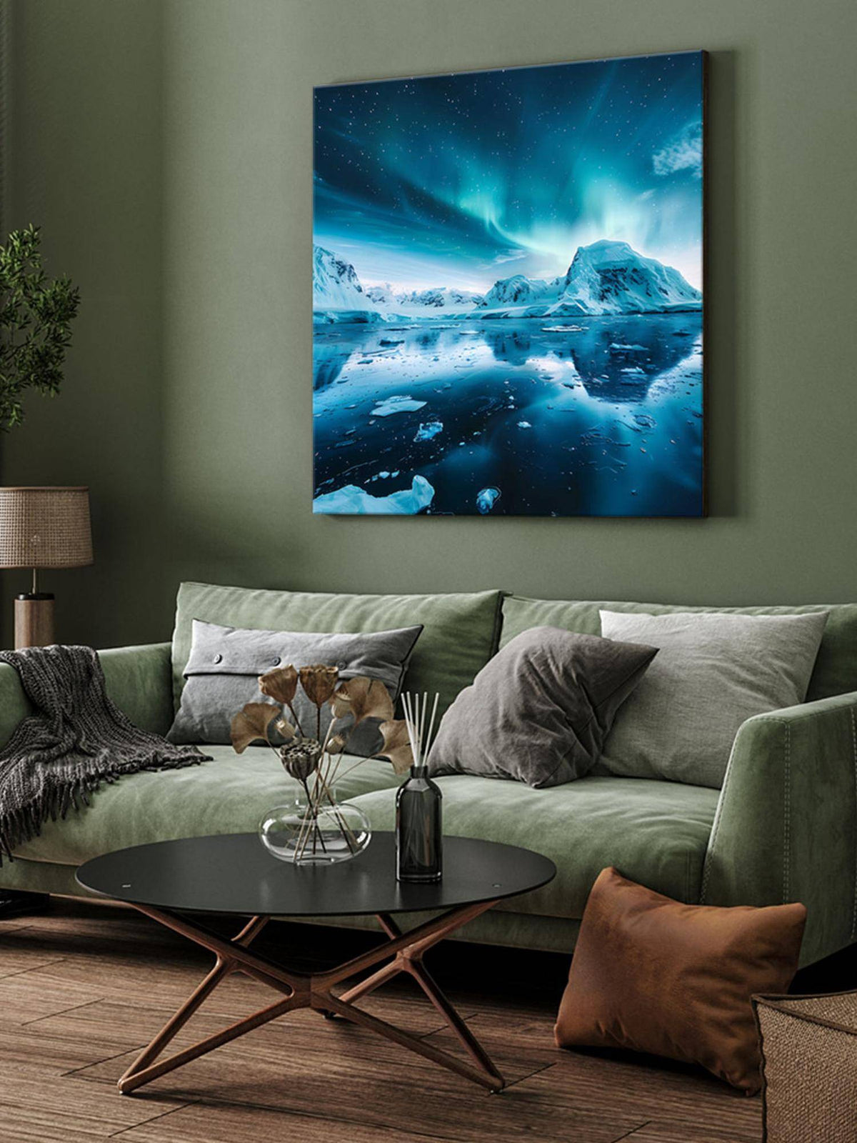 999Store Northern Lights Reflected In Water Canvas-Wrapped Painting