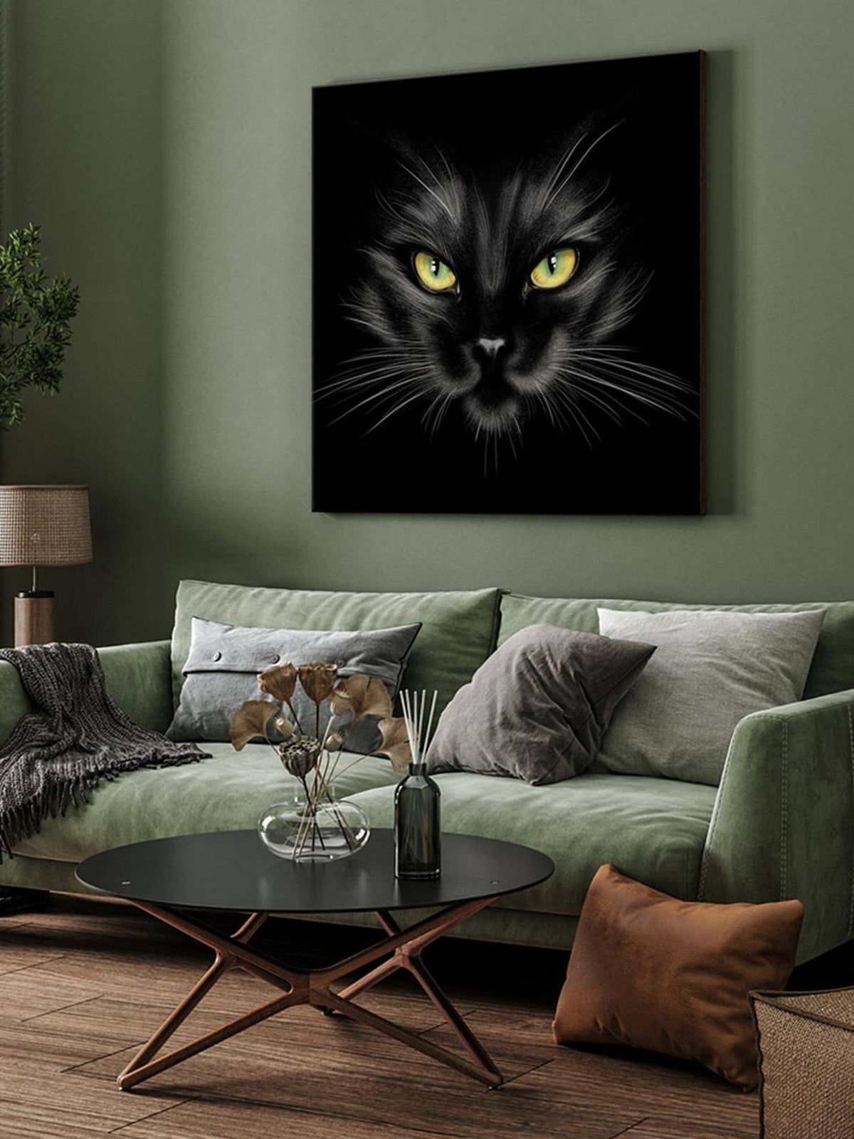 999Store Mysterious Black Cat Canvas-Wrapped Painting