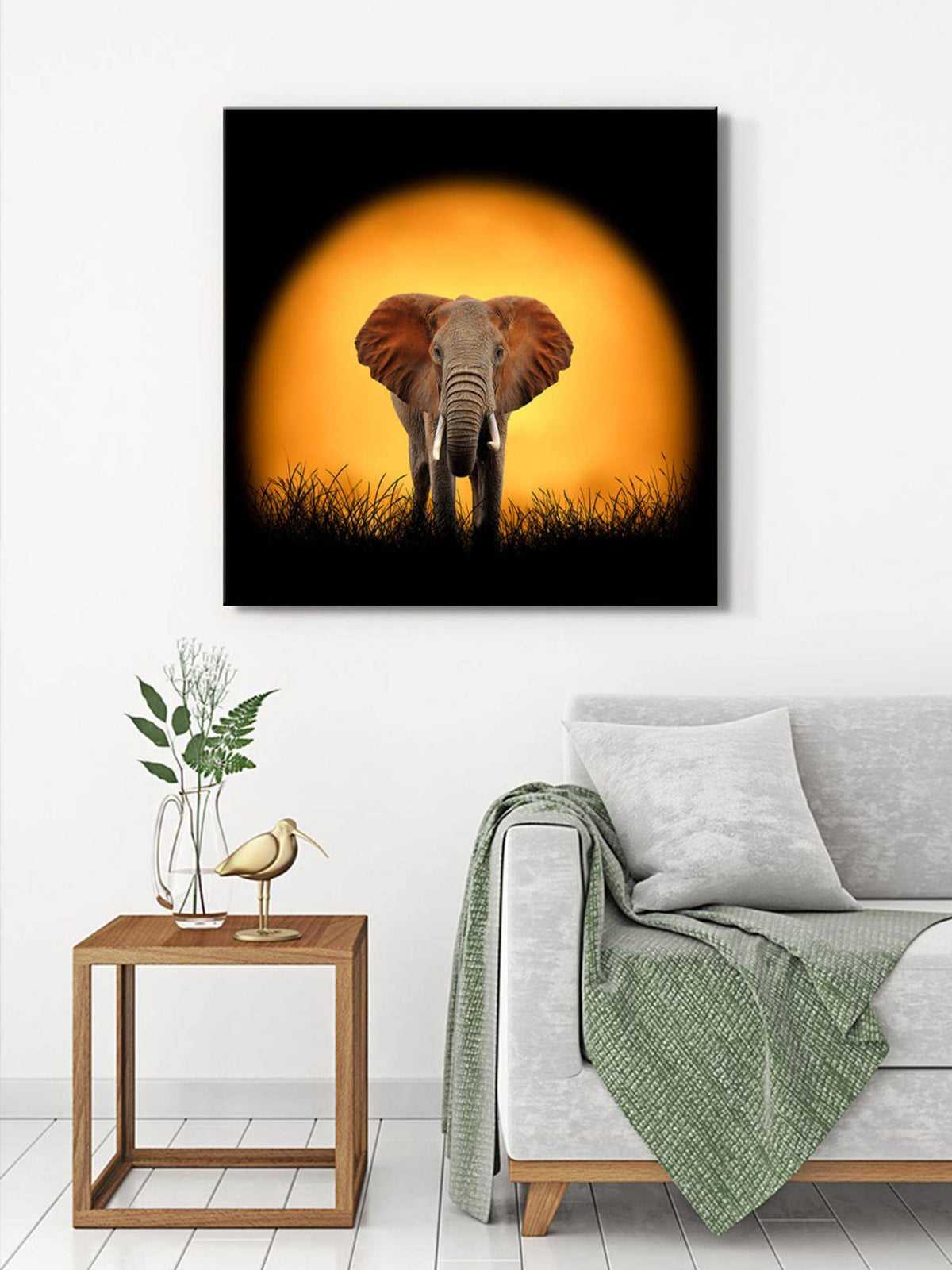 999Store Sunset Elephant Canvas-Wrapped Painting