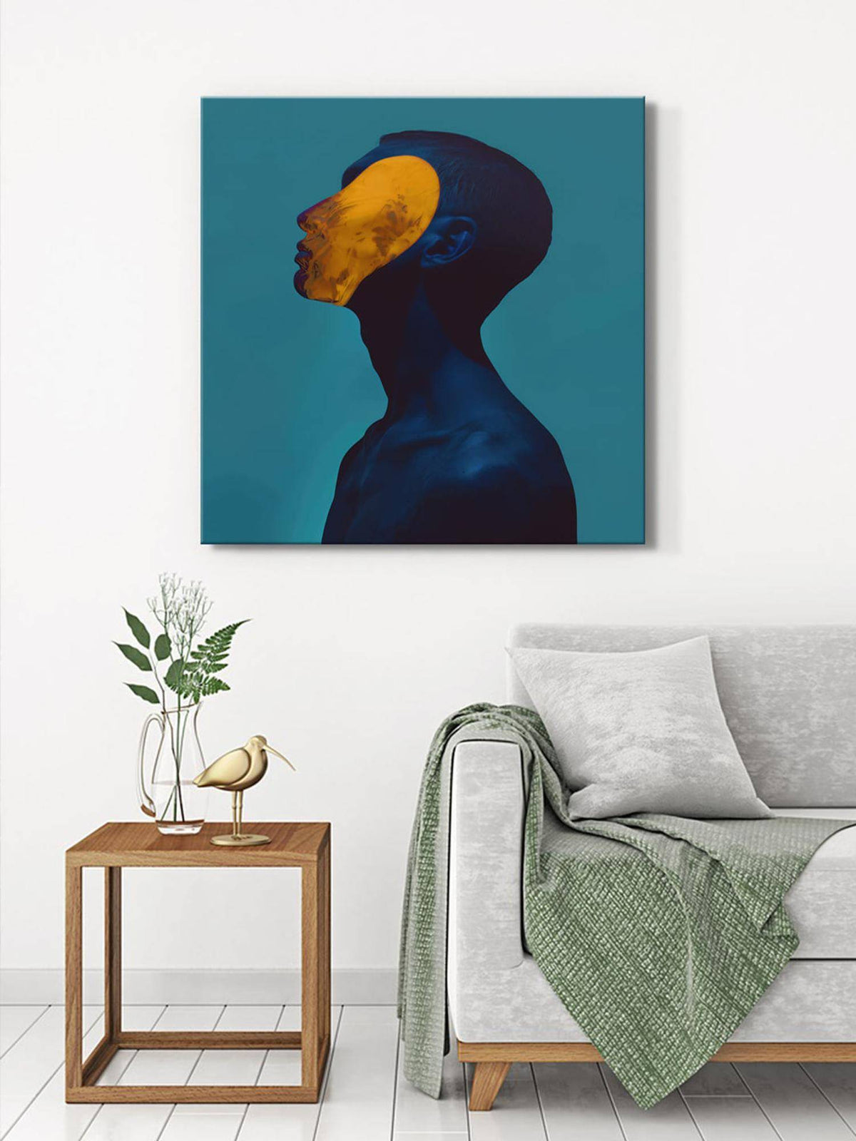 999Store Minimalist Yellow Mask Portrait Canvas-Wrapped Painting