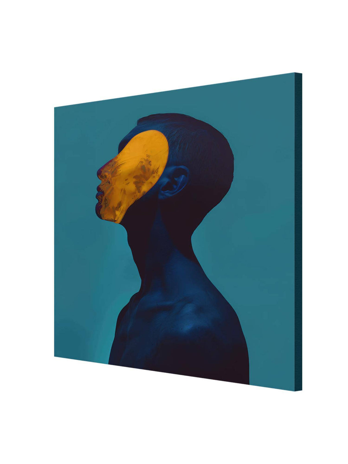 999Store Minimalist Yellow Mask Portrait Canvas-Wrapped Painting