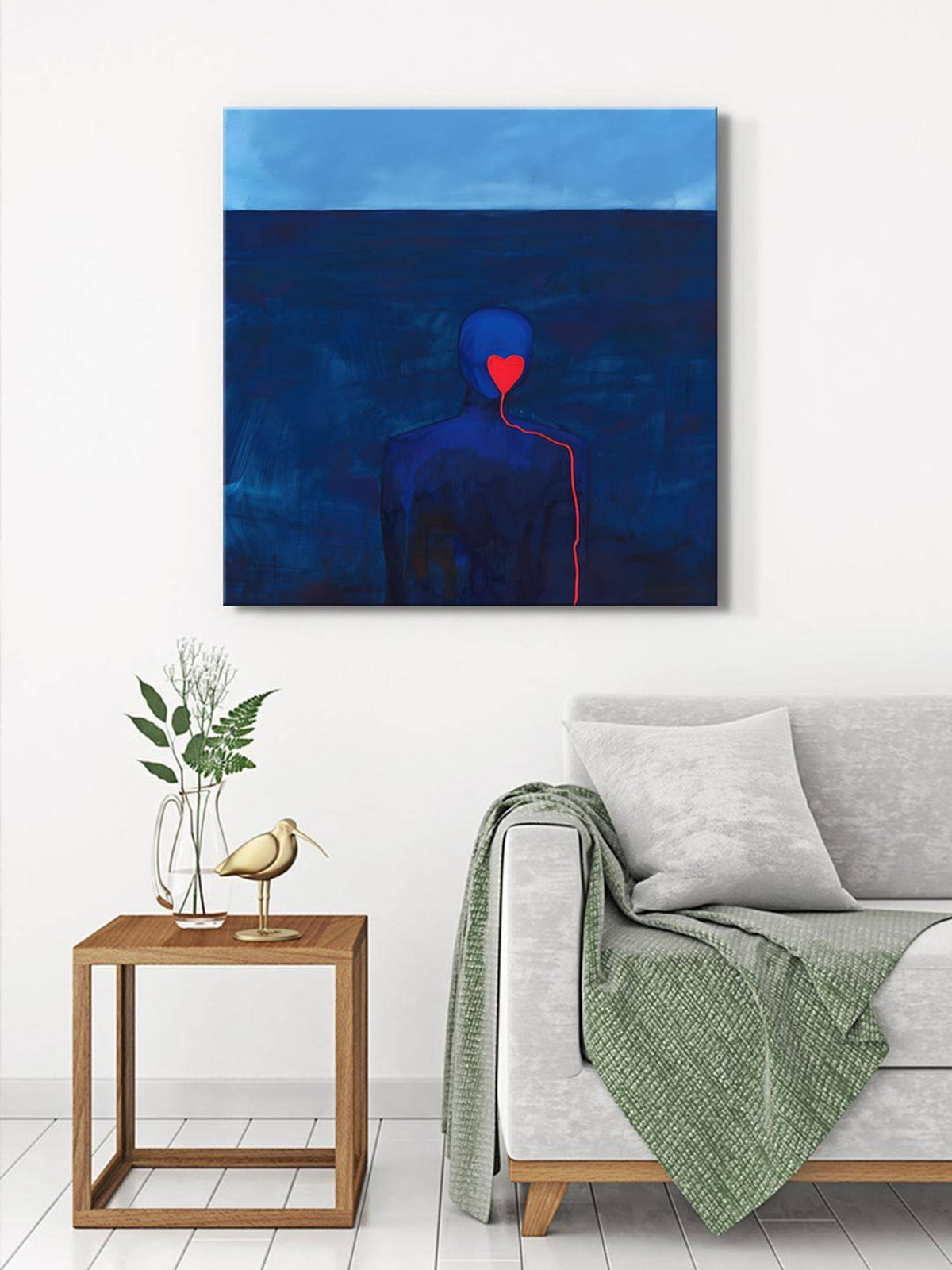 999Store Deep Blue Ocean Heart Canvas-Wrapped Painting
