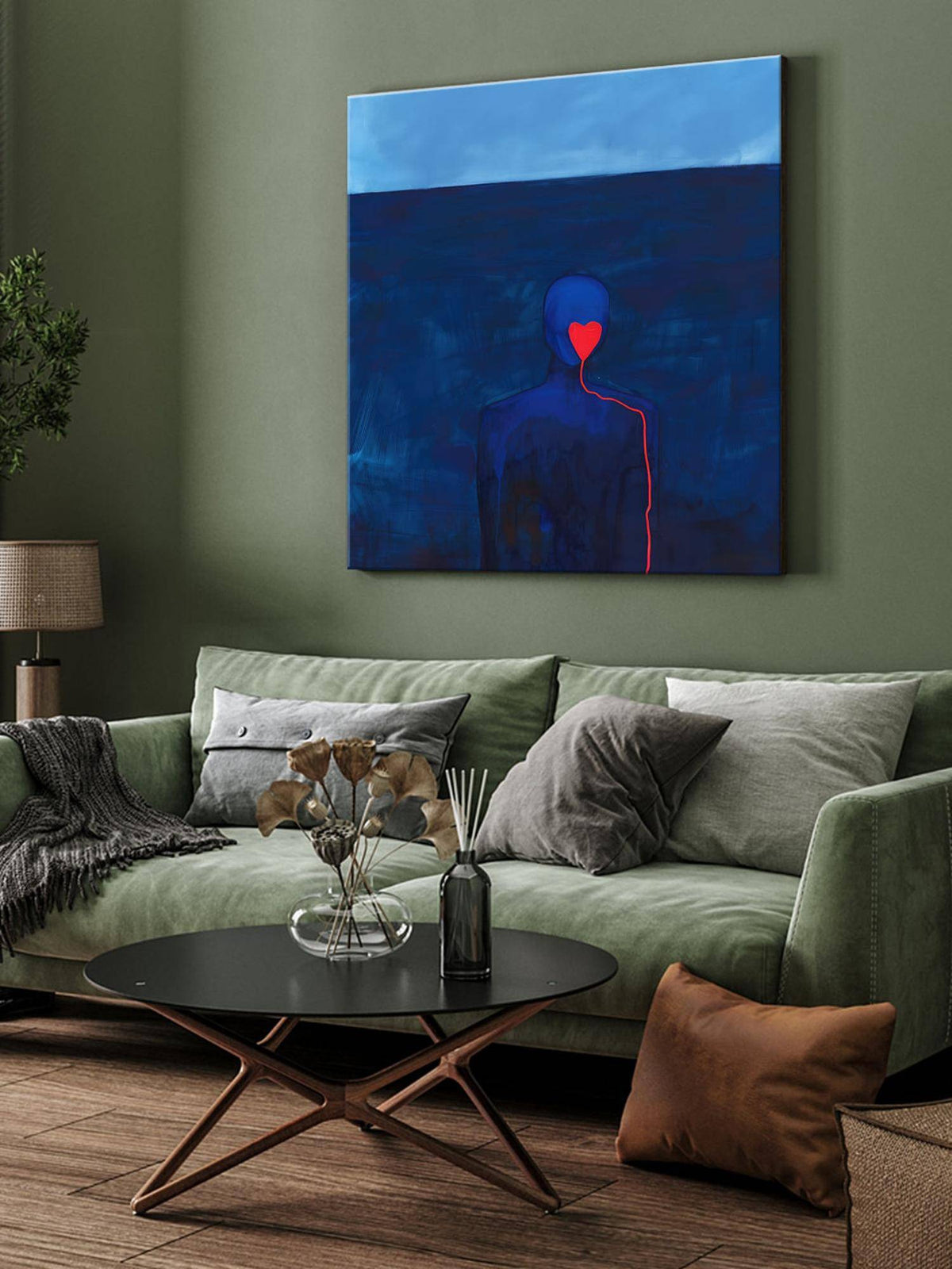 999Store Deep Blue Ocean Heart Canvas-Wrapped Painting