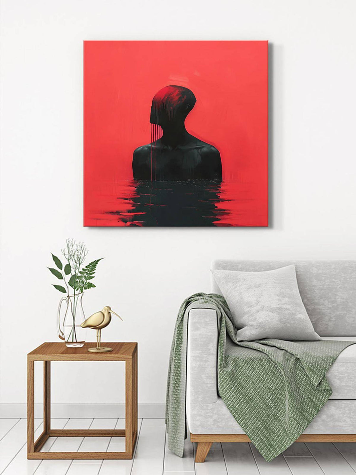 999Store Intense Red Silhouette Canvas-Wrapped Painting