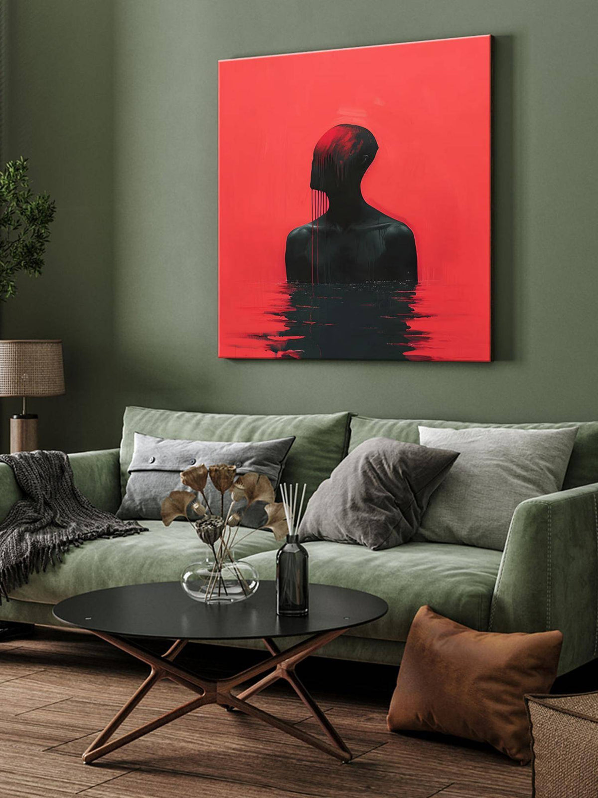 999Store Intense Red Silhouette Canvas-Wrapped Painting