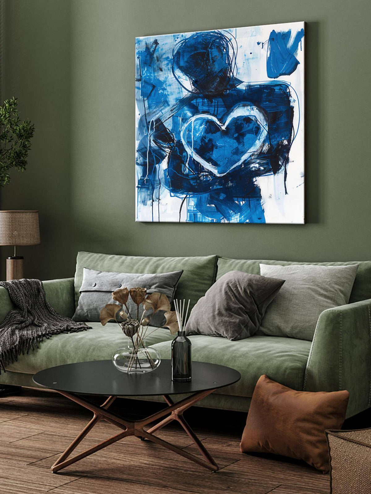 999Store Abstract Blue Heart Canvas-Wrapped Painting