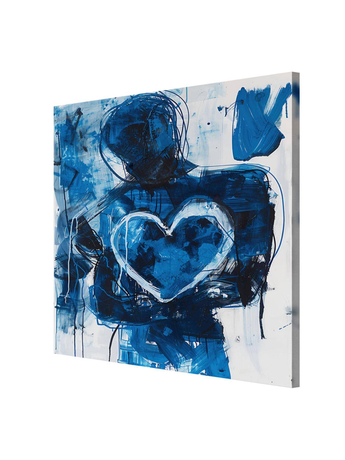 999Store Abstract Blue Heart Canvas-Wrapped Painting