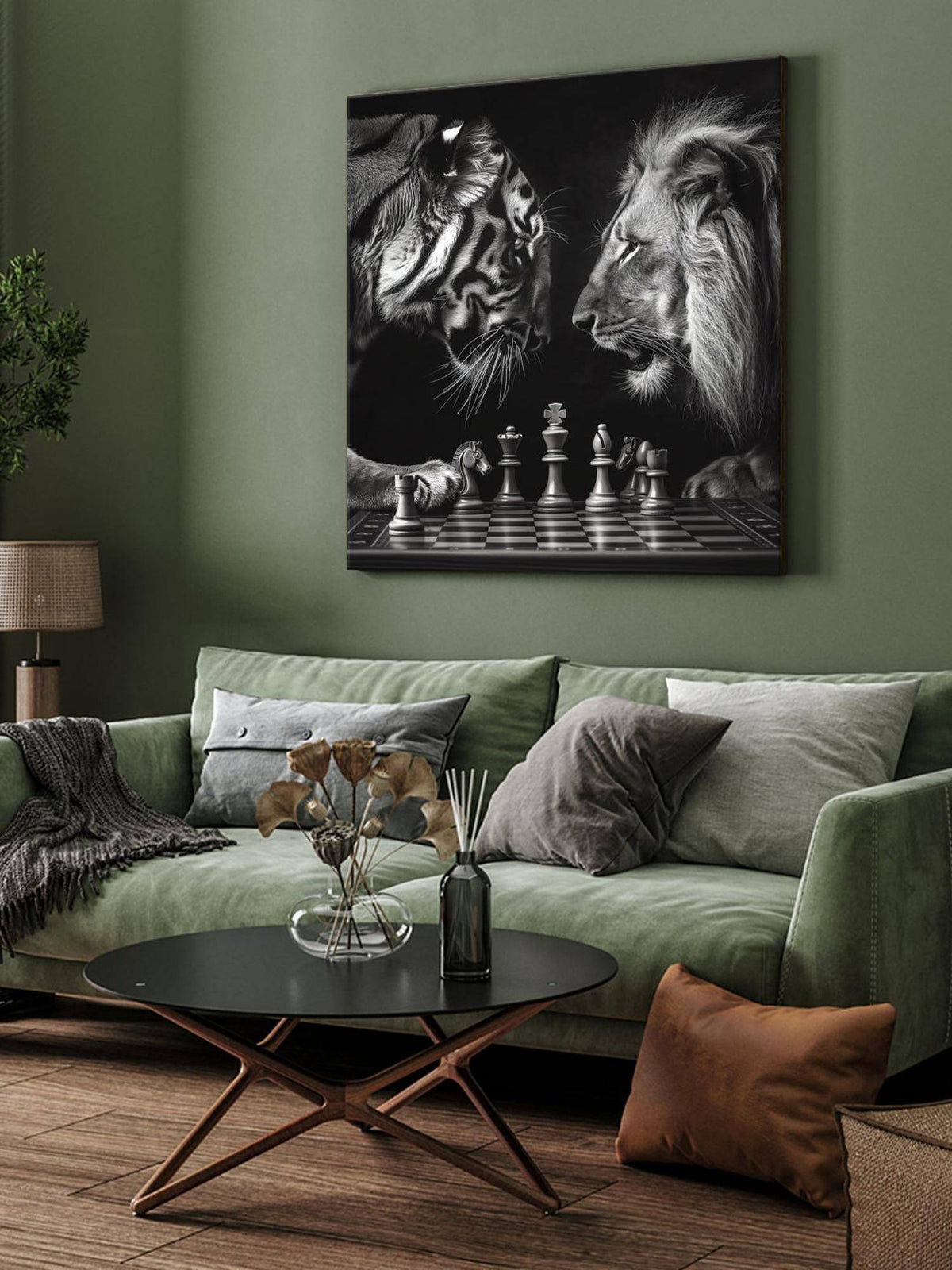 999Store Chess Match Between Tiger And Lion Canvas-Wrapped Painting