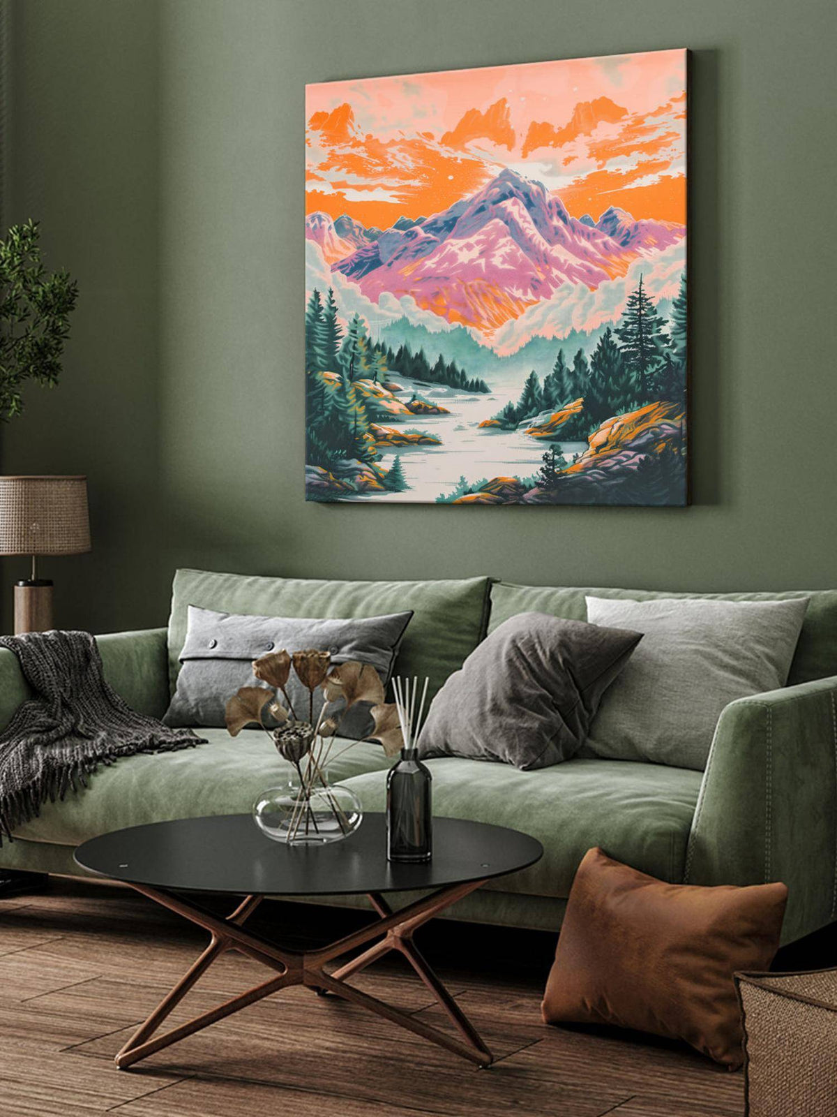 999Store Vibrant Mountain Landscape Canvas-Wrapped Painting