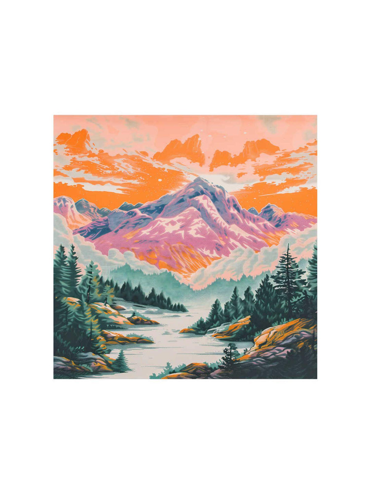 999Store Vibrant Mountain Landscape Canvas-Wrapped Painting