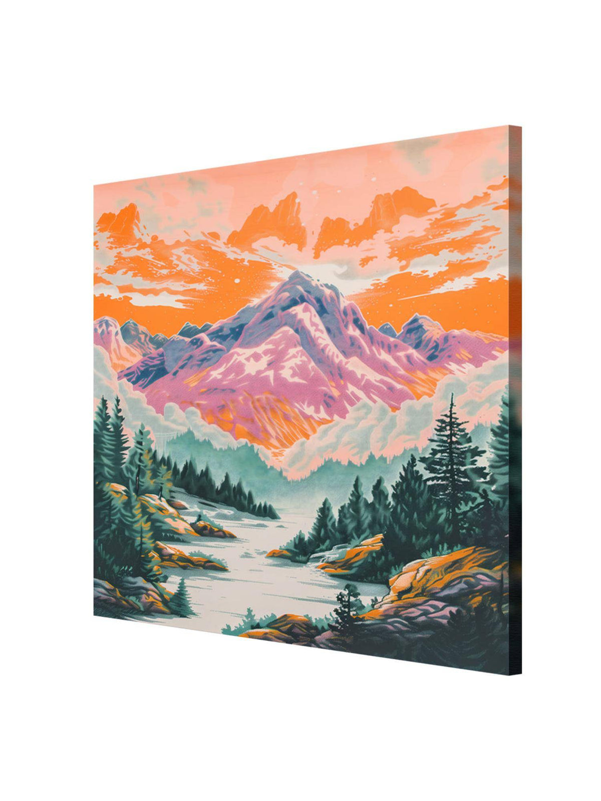 999Store Vibrant Mountain Landscape Canvas-Wrapped Painting