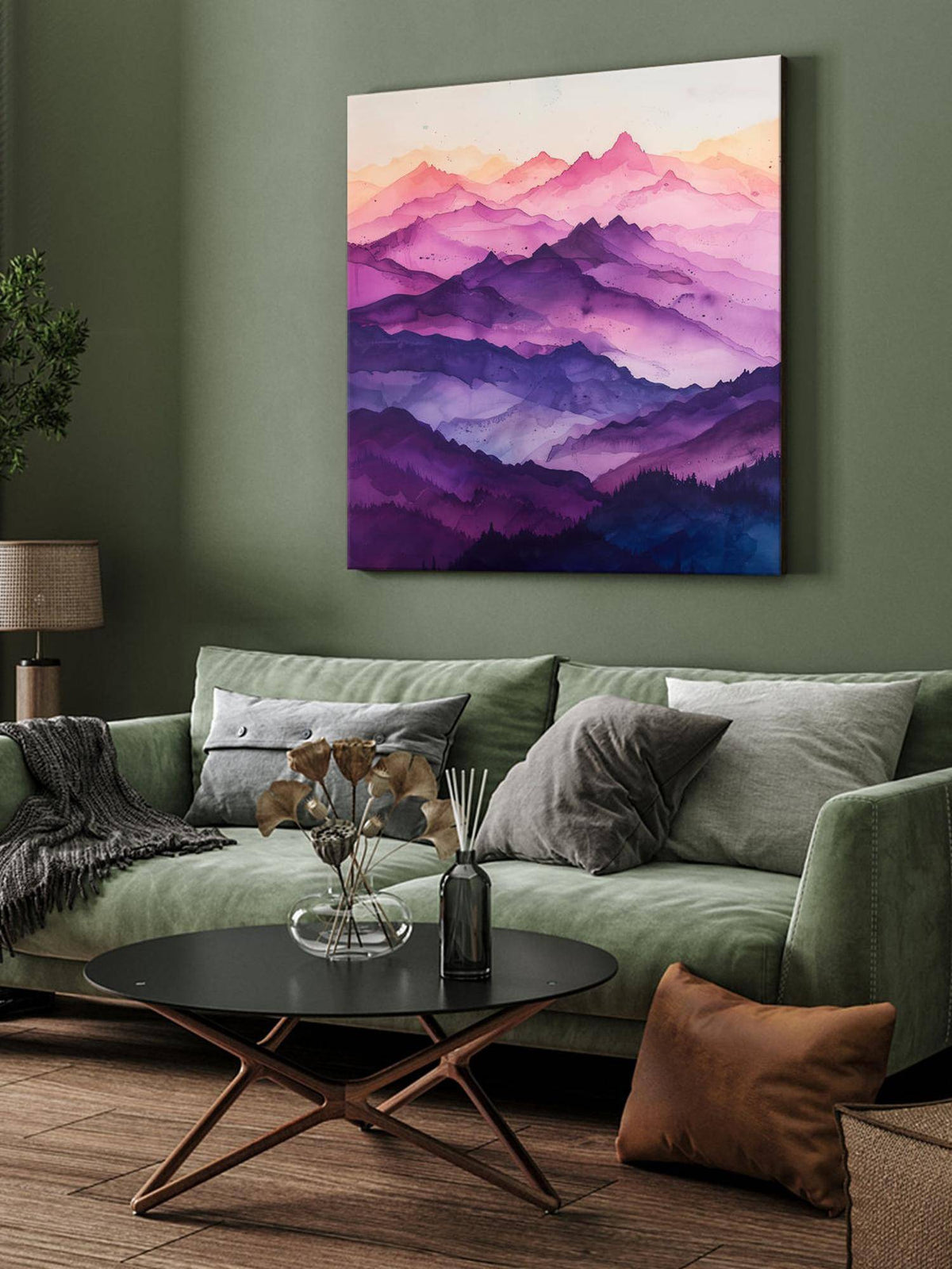 999Store Misty Purple Mountains Canvas-Wrapped Painting