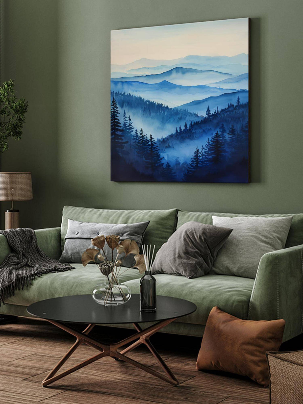 999Store Serene Blue Forest Canvas-Wrapped Painting