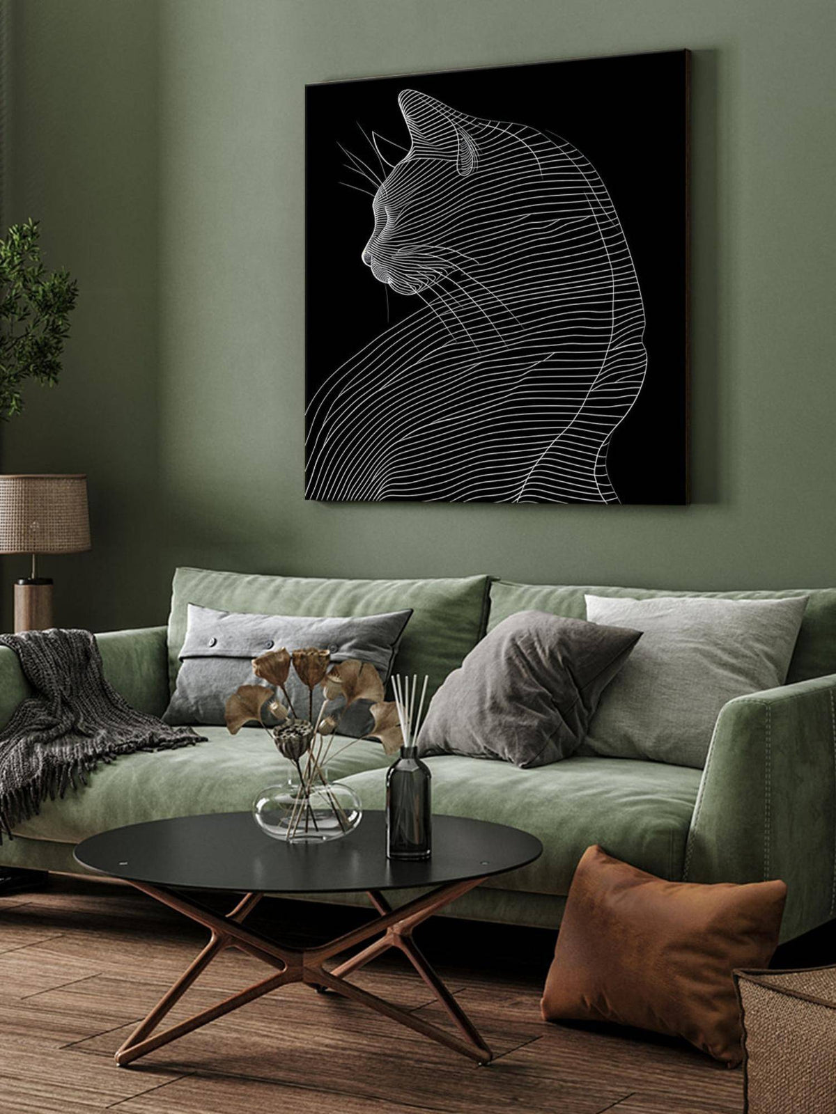 999Store Line Art Cat Canvas-Wrapped Painting