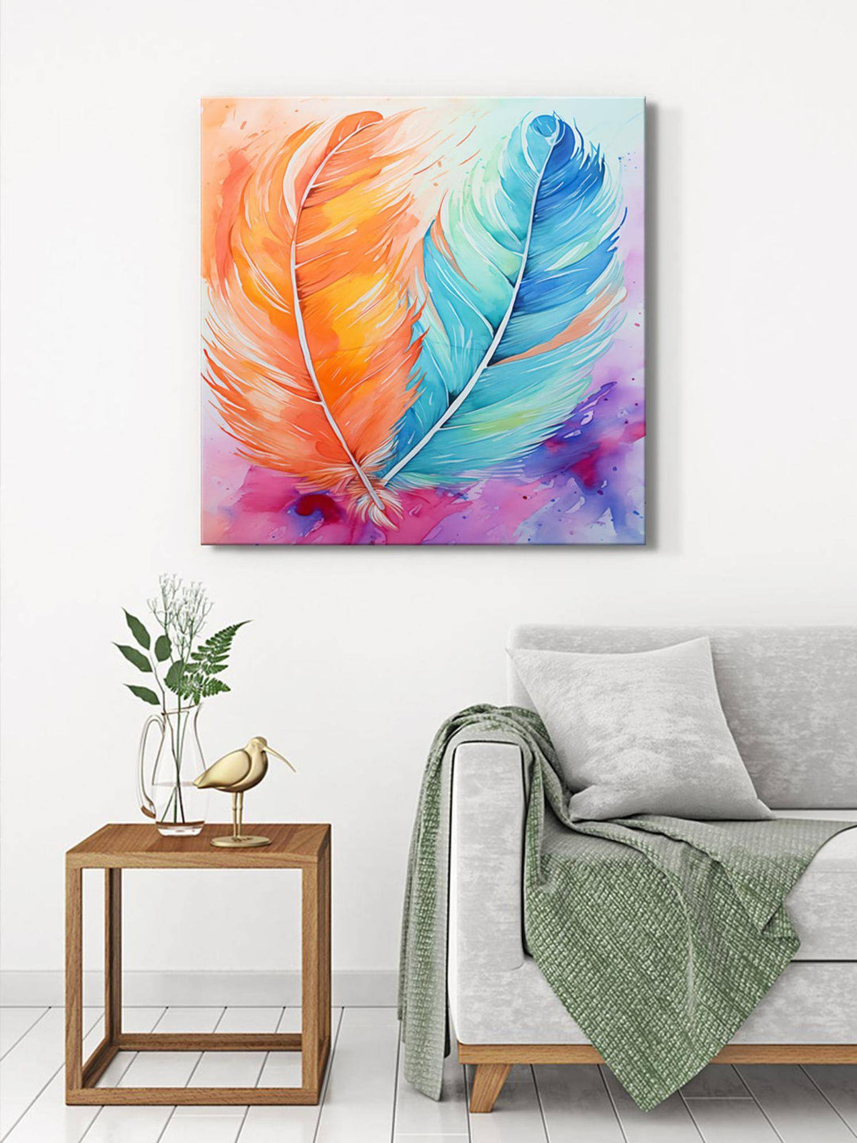 999Store Feathers Watercolor Canvas-Wrapped Painting