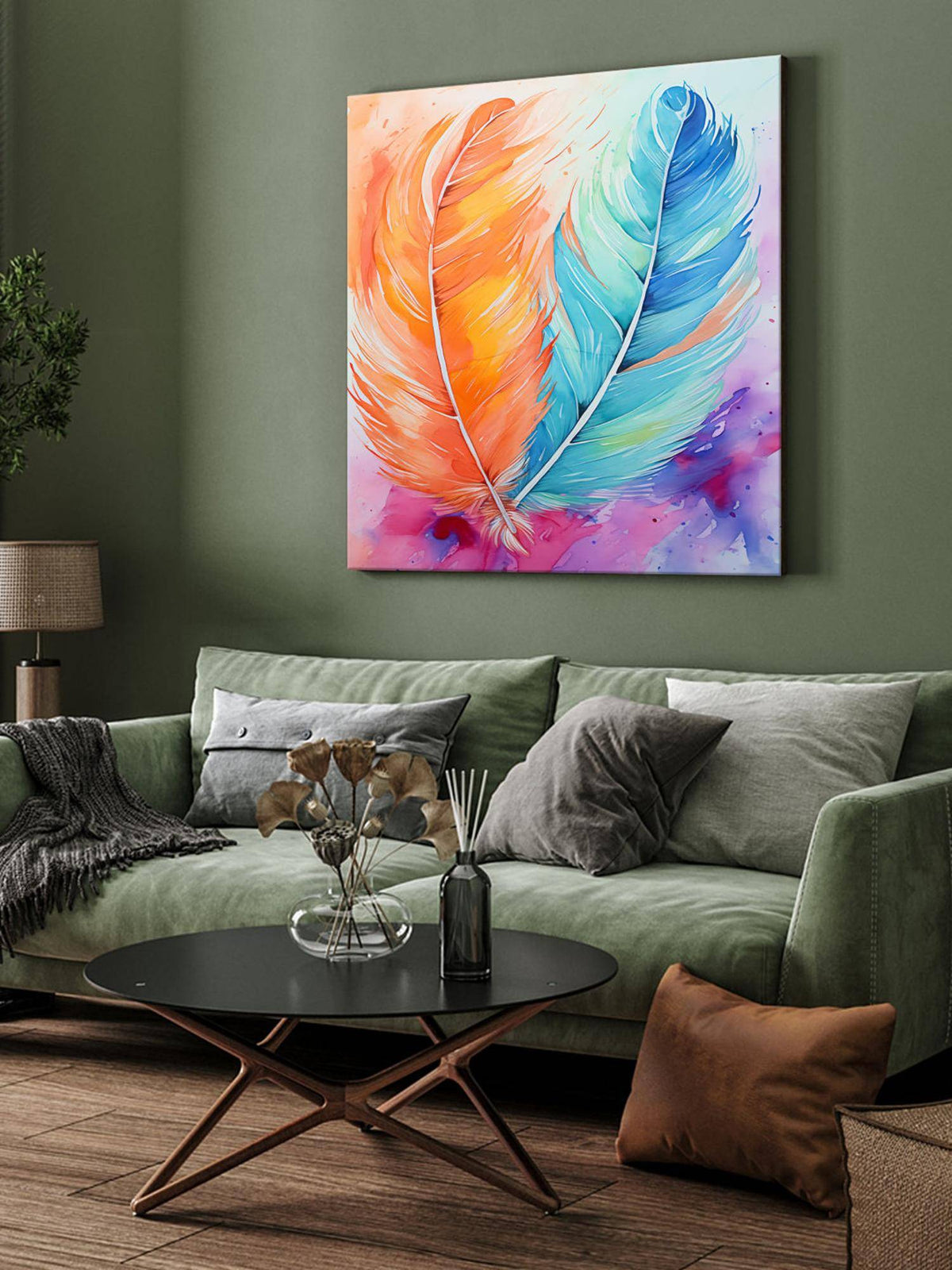 999Store Feathers Watercolor Canvas-Wrapped Painting