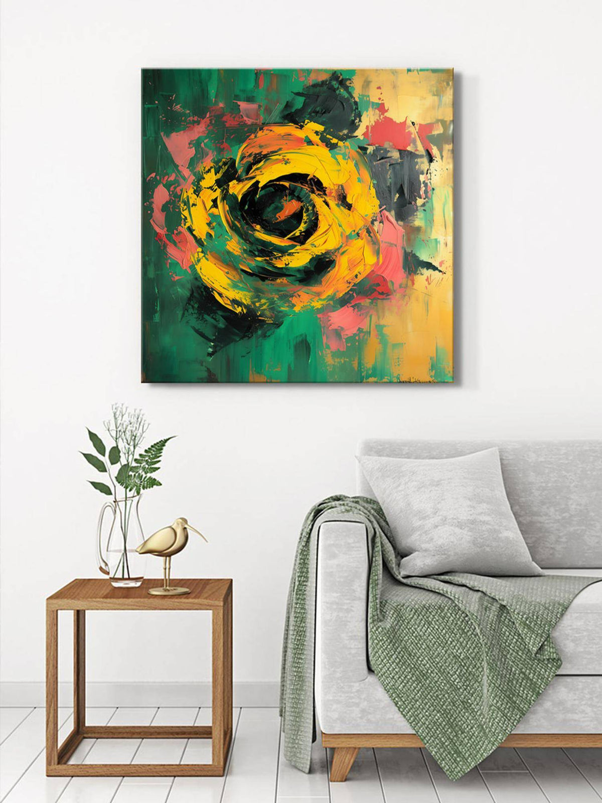 999Store Yellow Flower Abstract Canvas-Wrapped Painting