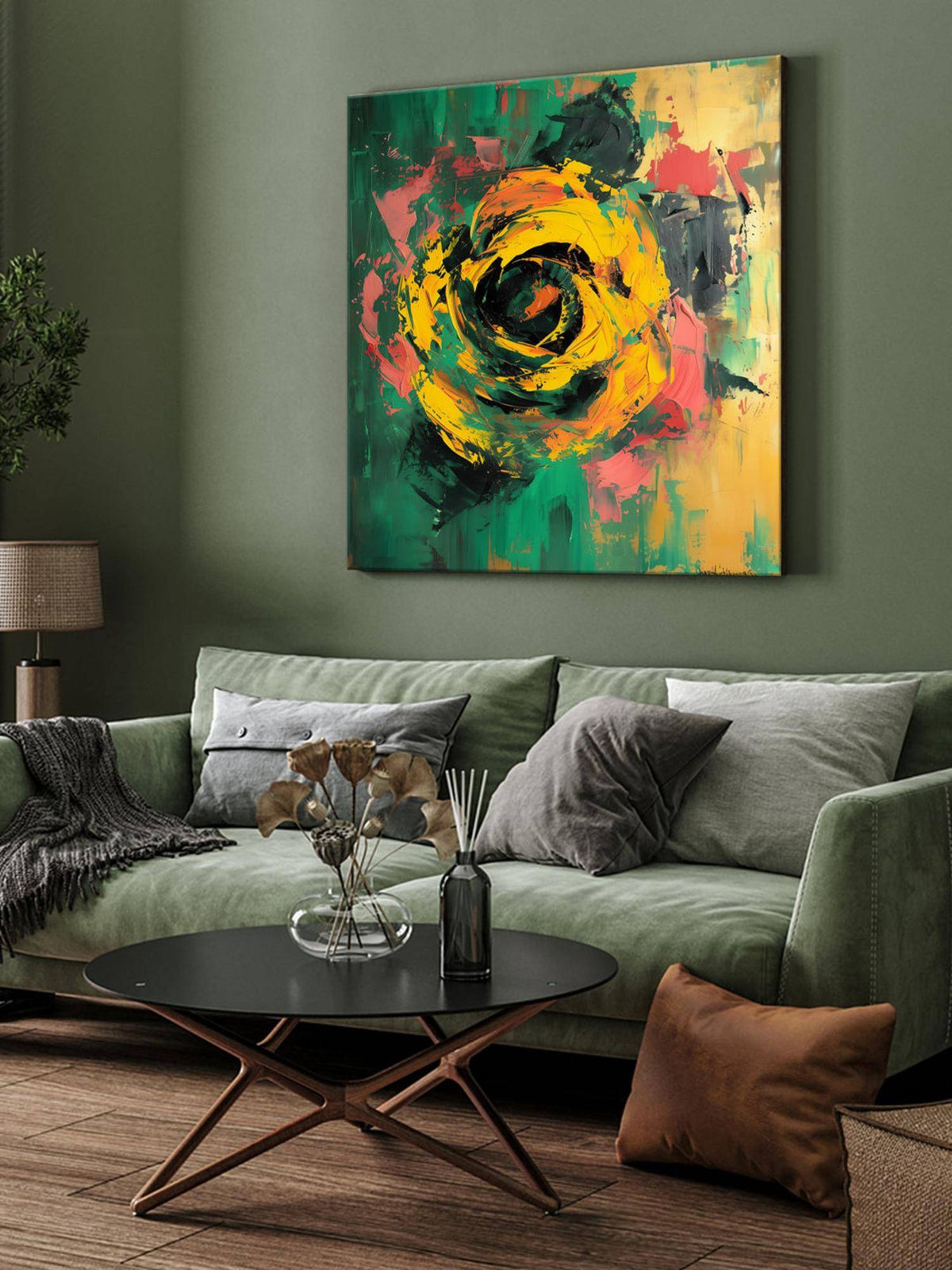 999Store Yellow Flower Abstract Canvas-Wrapped Painting