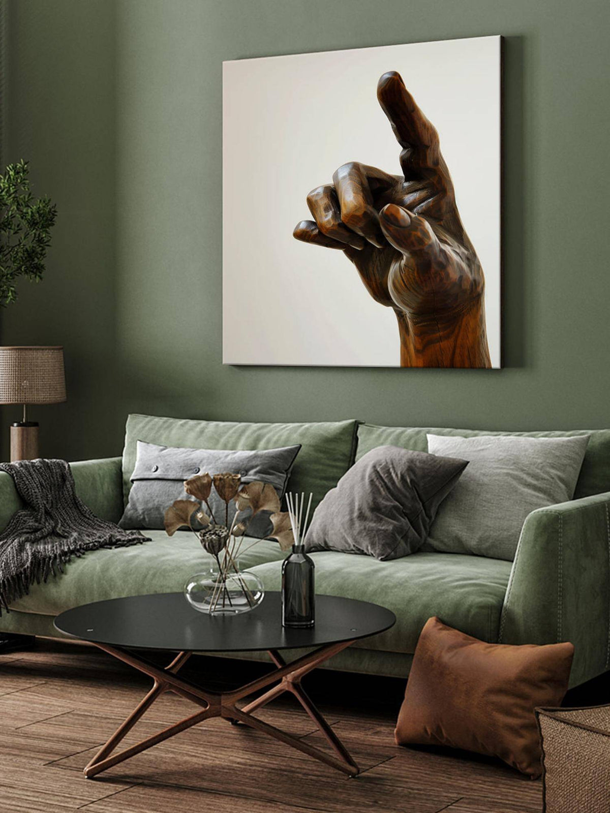 999Store Wooden Hand Sculpture Canvas-Wrapped Painting