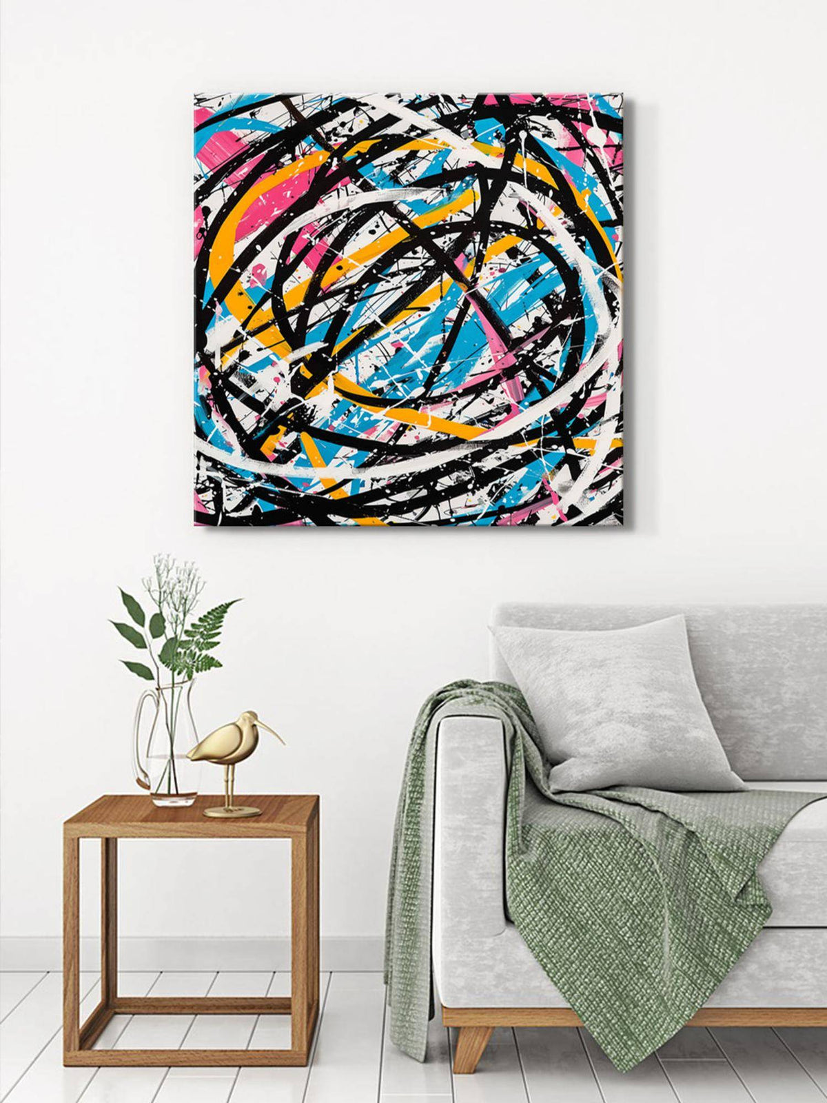 999Store Energetic Abstract Lines Canvas-Wrapped Painting