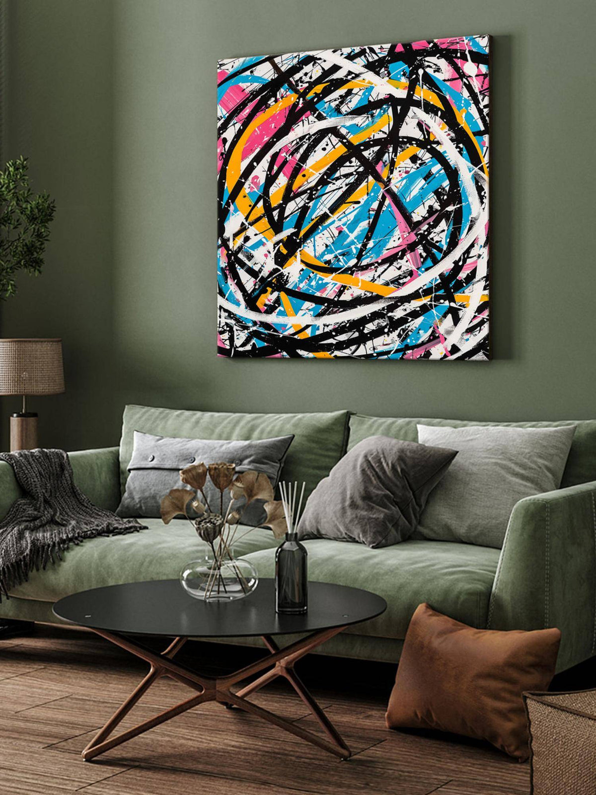 999Store Energetic Abstract Lines Canvas-Wrapped Painting