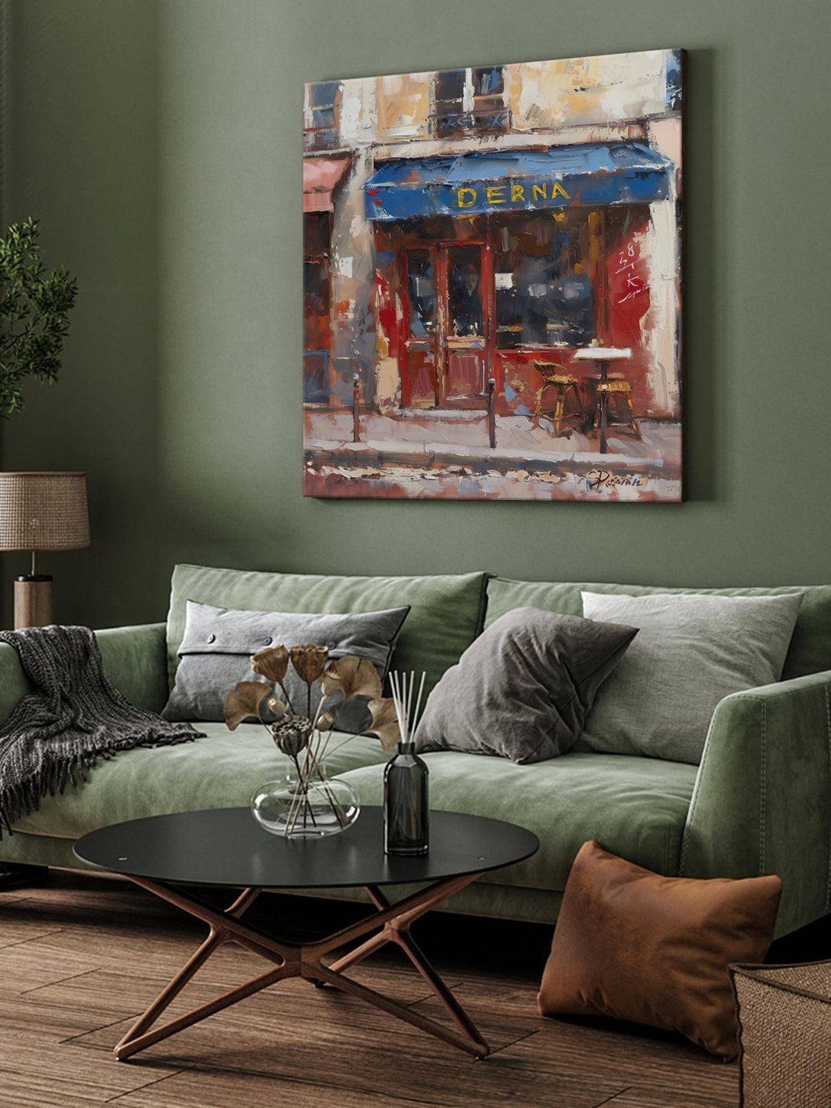 999Store Charming Cafe Street Scene Canvas-Wrapped Painting