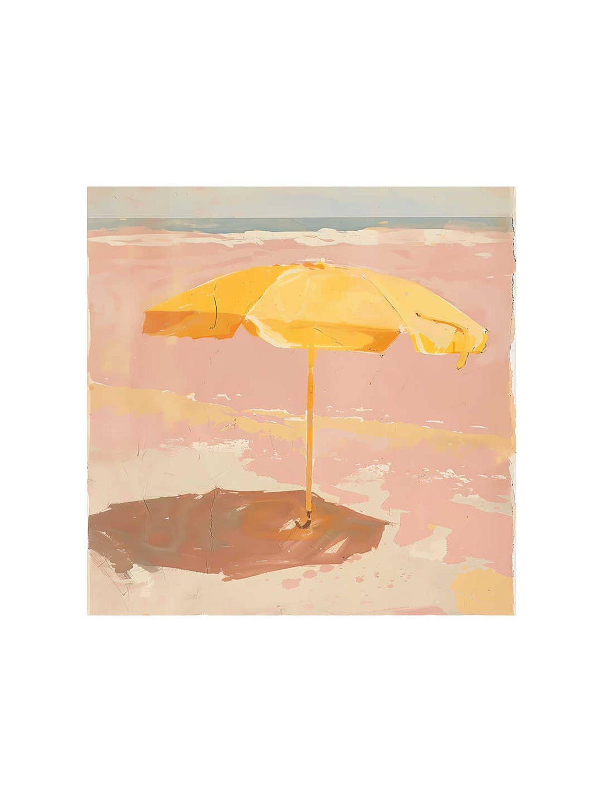 999Store Canvas-Wrapped Minimalist Yellow Umbrella Beach Painting