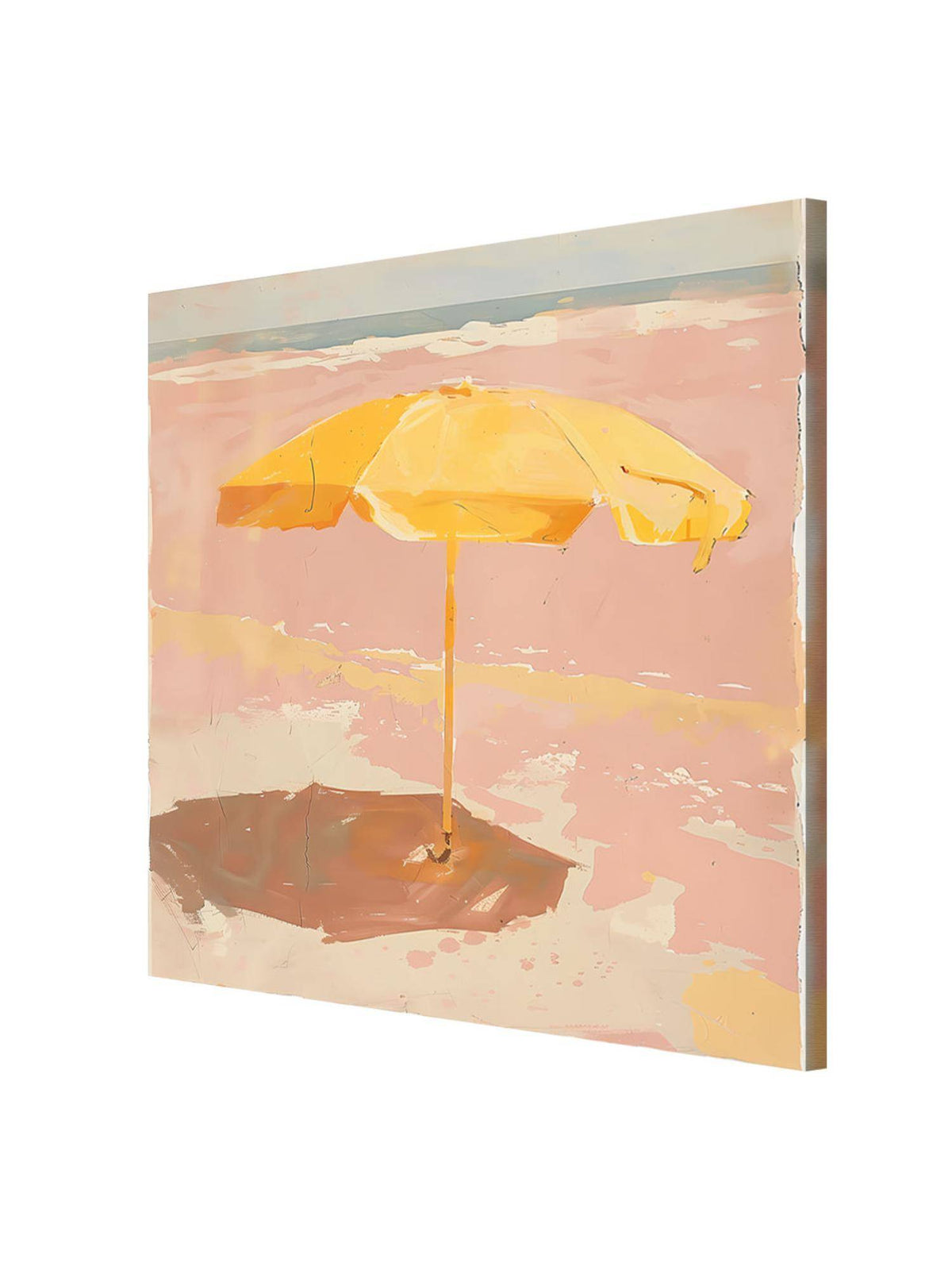 999Store Canvas-Wrapped Minimalist Yellow Umbrella Beach Painting