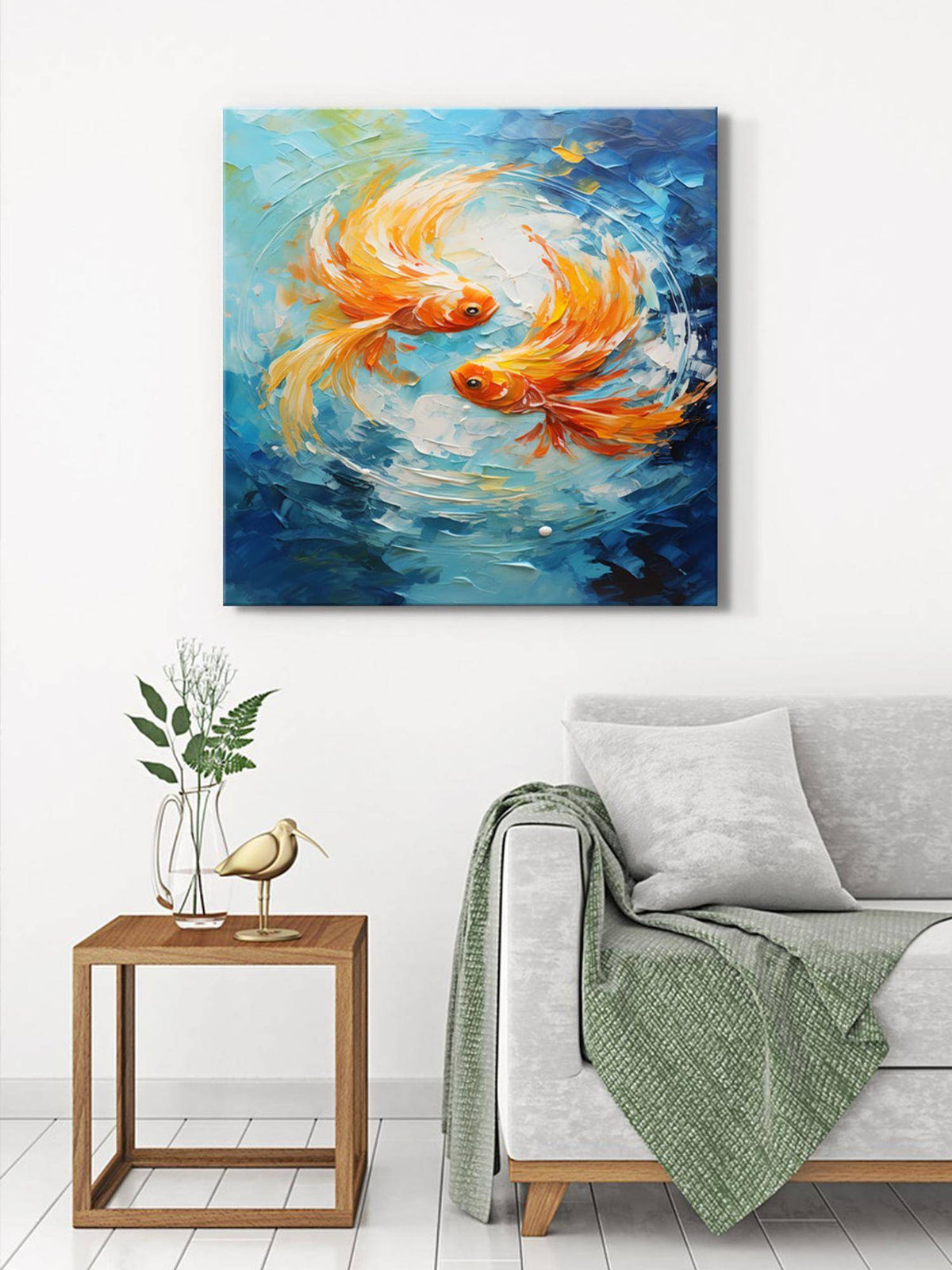 999Store Canvas-Wrapped Two Goldfish In Water Painting