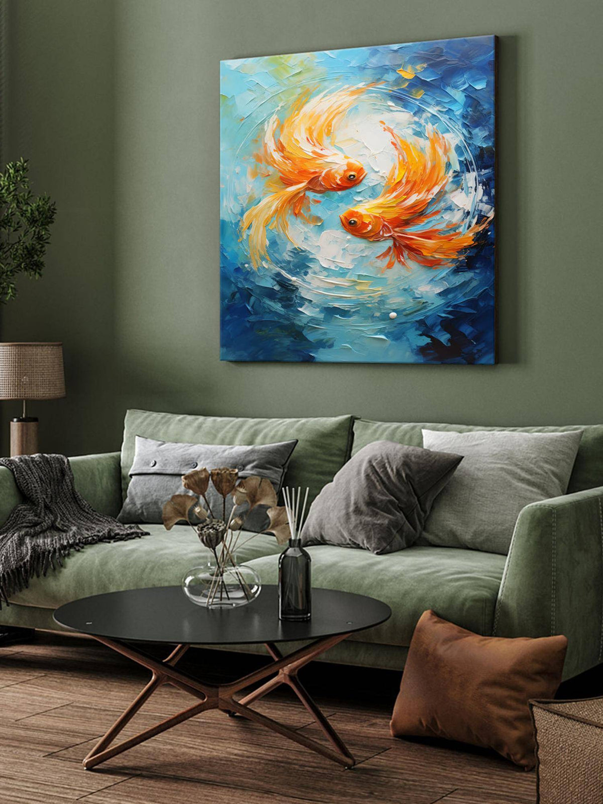 999Store Canvas-Wrapped Two Goldfish In Water Painting