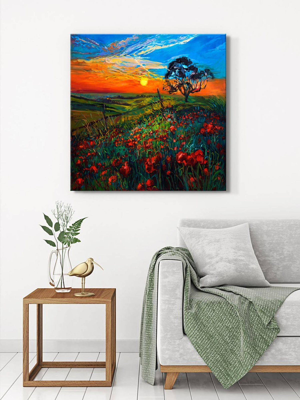999Store Canvas-Wrapped Sunset Over Field Painting