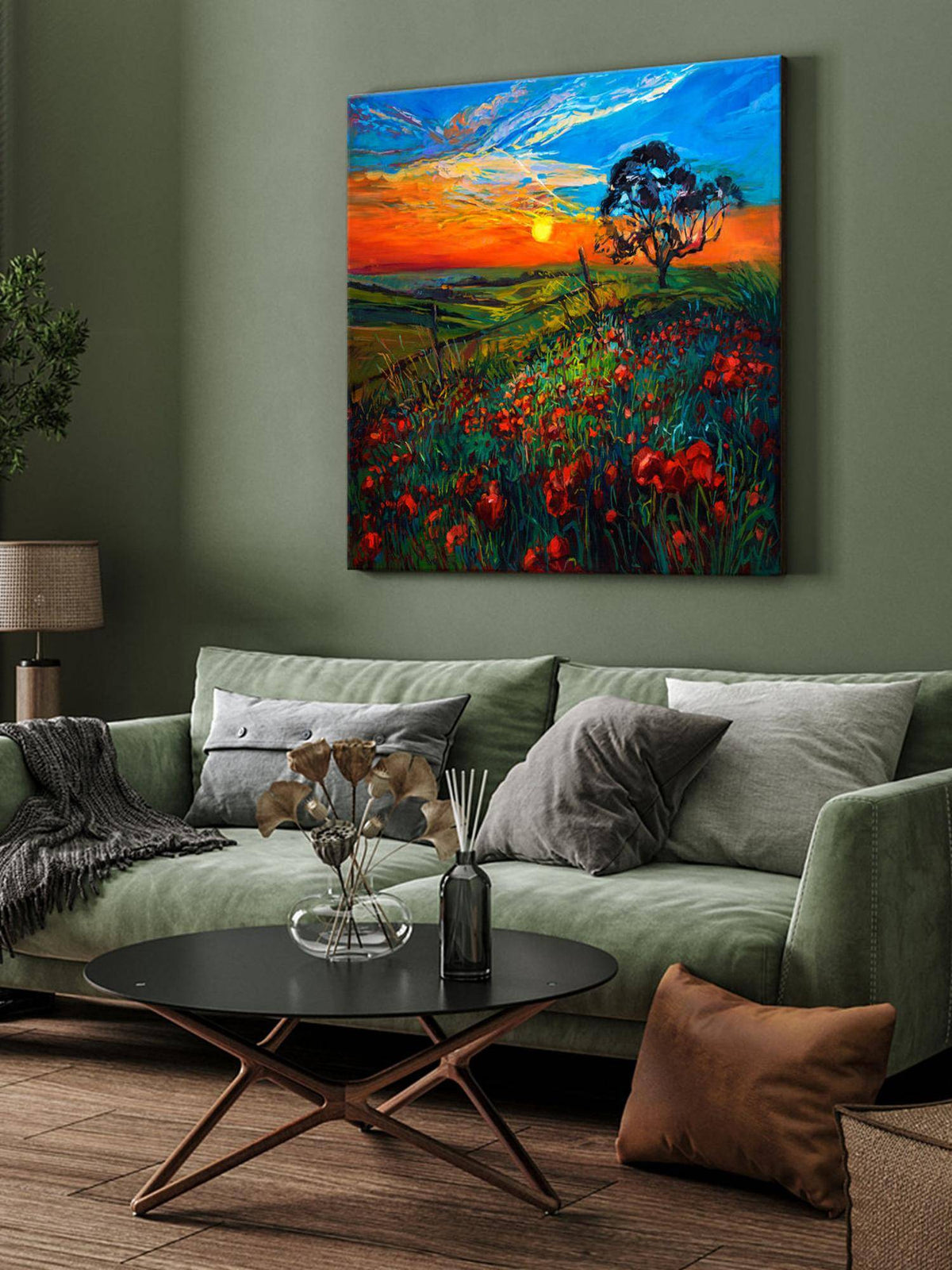 999Store Canvas-Wrapped Sunset Over Field Painting