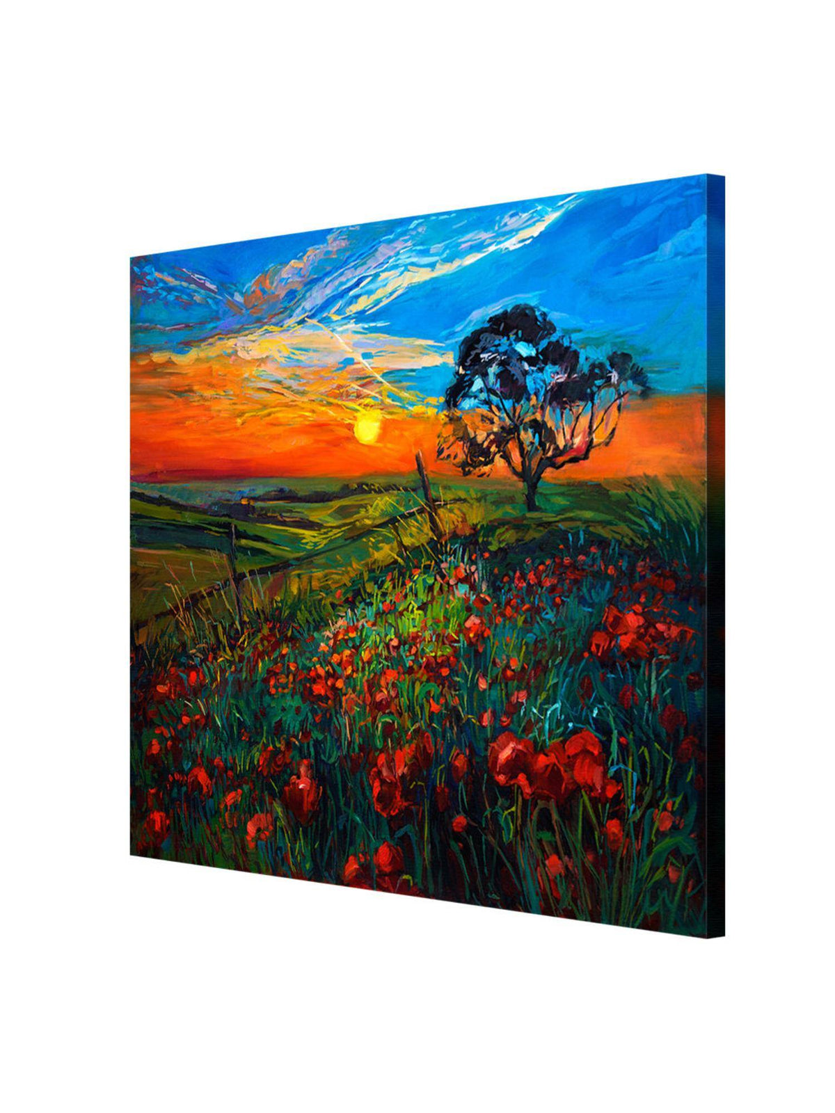 999Store Canvas-Wrapped Sunset Over Field Painting