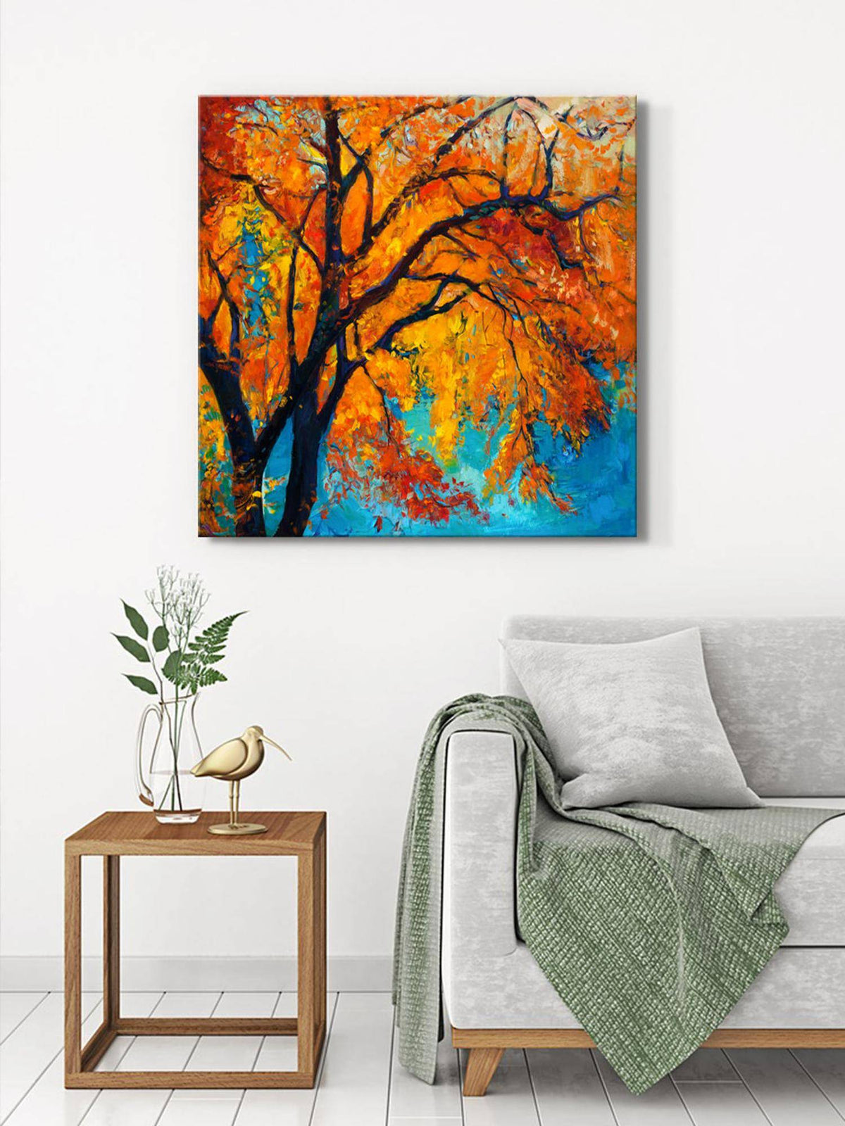 999Store Golden Autumn Tree Canvas-Wrapped Painting