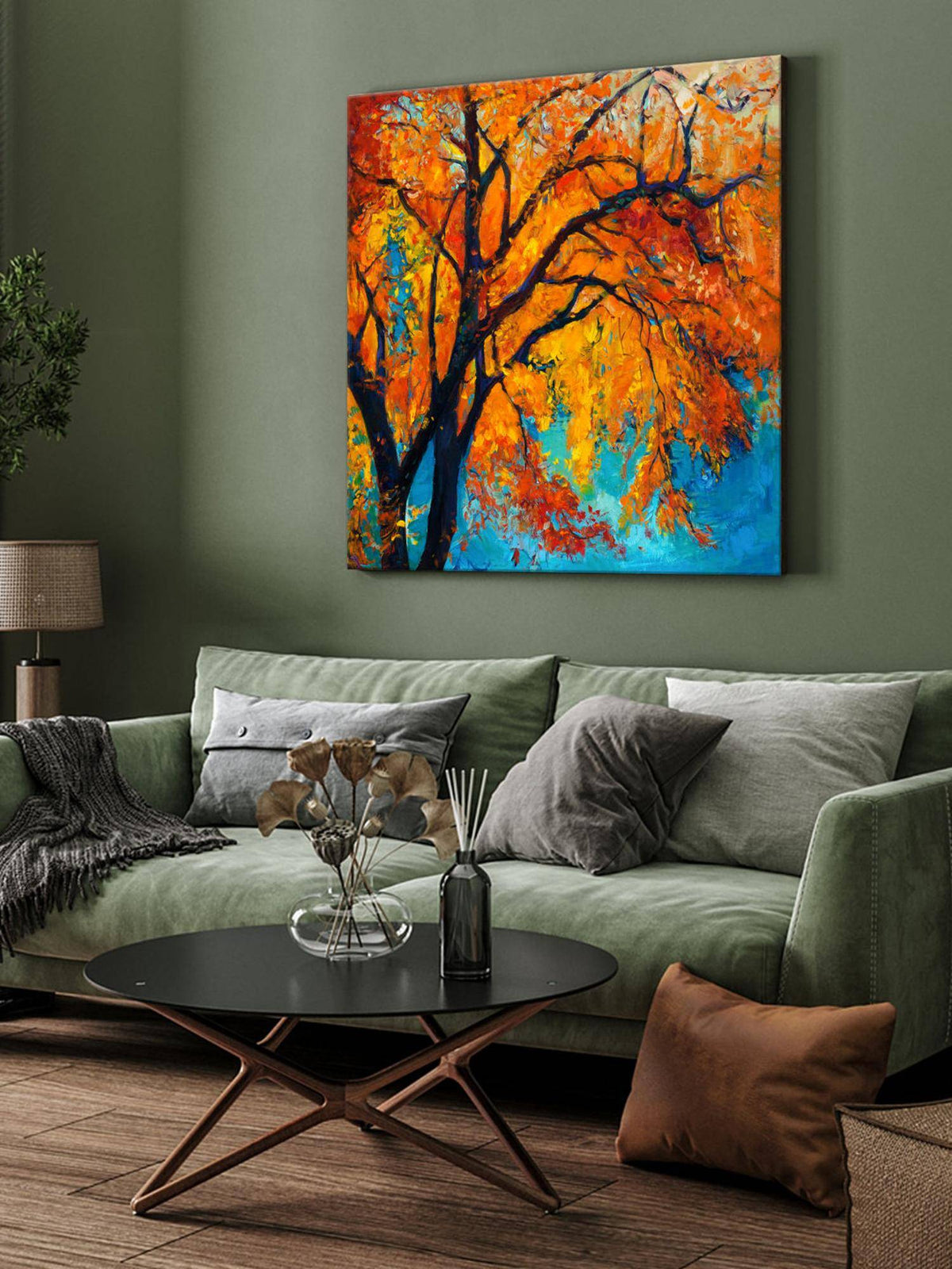 999Store Golden Autumn Tree Canvas-Wrapped Painting